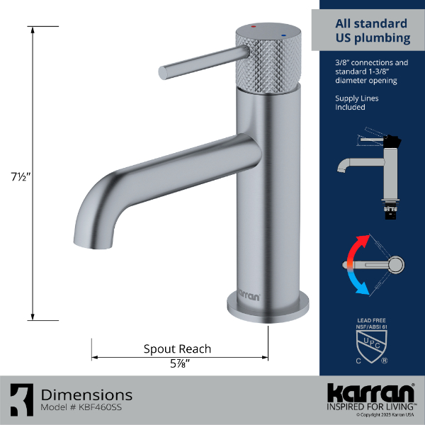 Tryst Single Hole Single Handle Bathroom Faucet with Matching Pop-up Drain In Stainless Steel