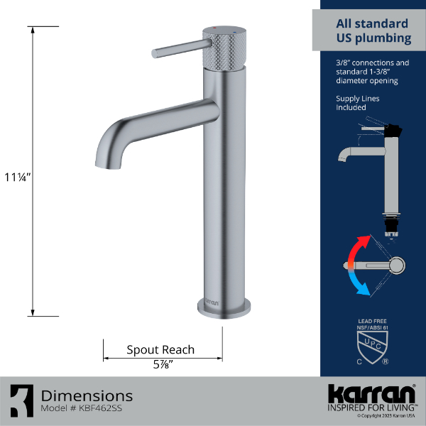 Tryst Single Hole Single Handle Bathroom Faucet with Matching Pop-up Drain In Stainless Steel