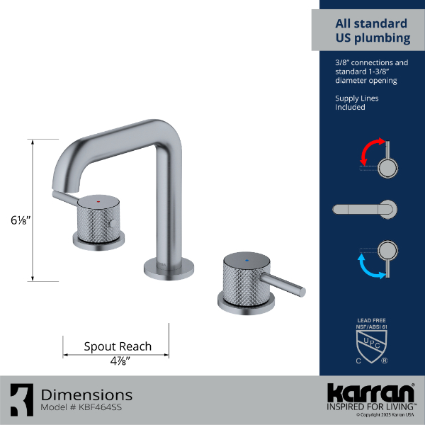 Tryst Widespread Three-Hole 2-Handle Bathroom Faucet with Matching Pop-up Drain In Stainless Steel