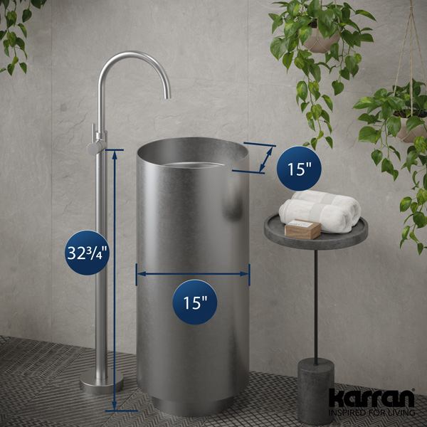15" Pedestal Stainless Steel Bathroom Sink In Stainless Steel