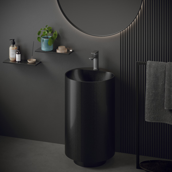 16-1/2" Pedestal Stainless Steel Bathroom Sink In Gunmetal Grey