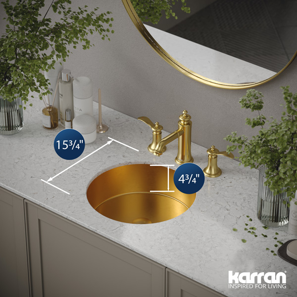 15-3/4" Undermount Stainless Steel Bathroom Sink In Gold