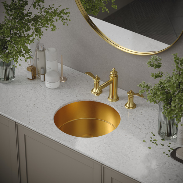 15-3/4" Undermount Stainless Steel Bathroom Sink In Gold