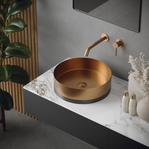 15-3/4" Vessel Stainless Steel Bathroom Sink In Brushed Copper & Gunmetal Grey