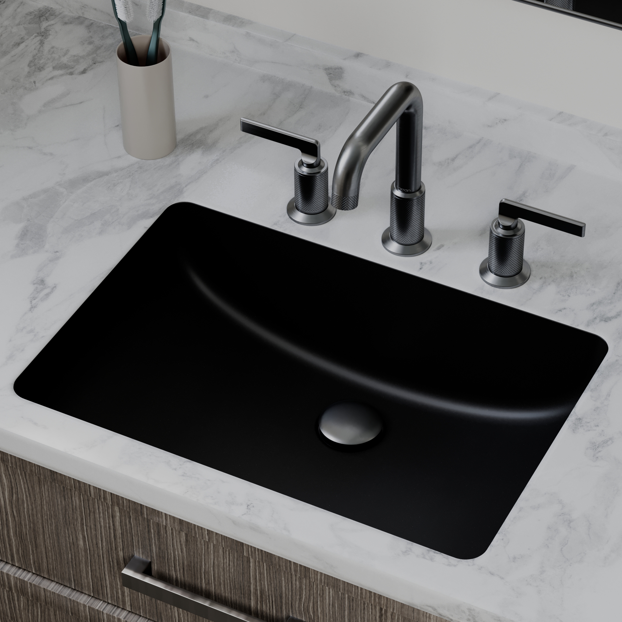 20" Seamless Undermount Quartz Composite Bathroom Sink In Black