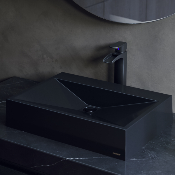 24-1/4" Vessel Quartz Composite Bathroom Sink In Black