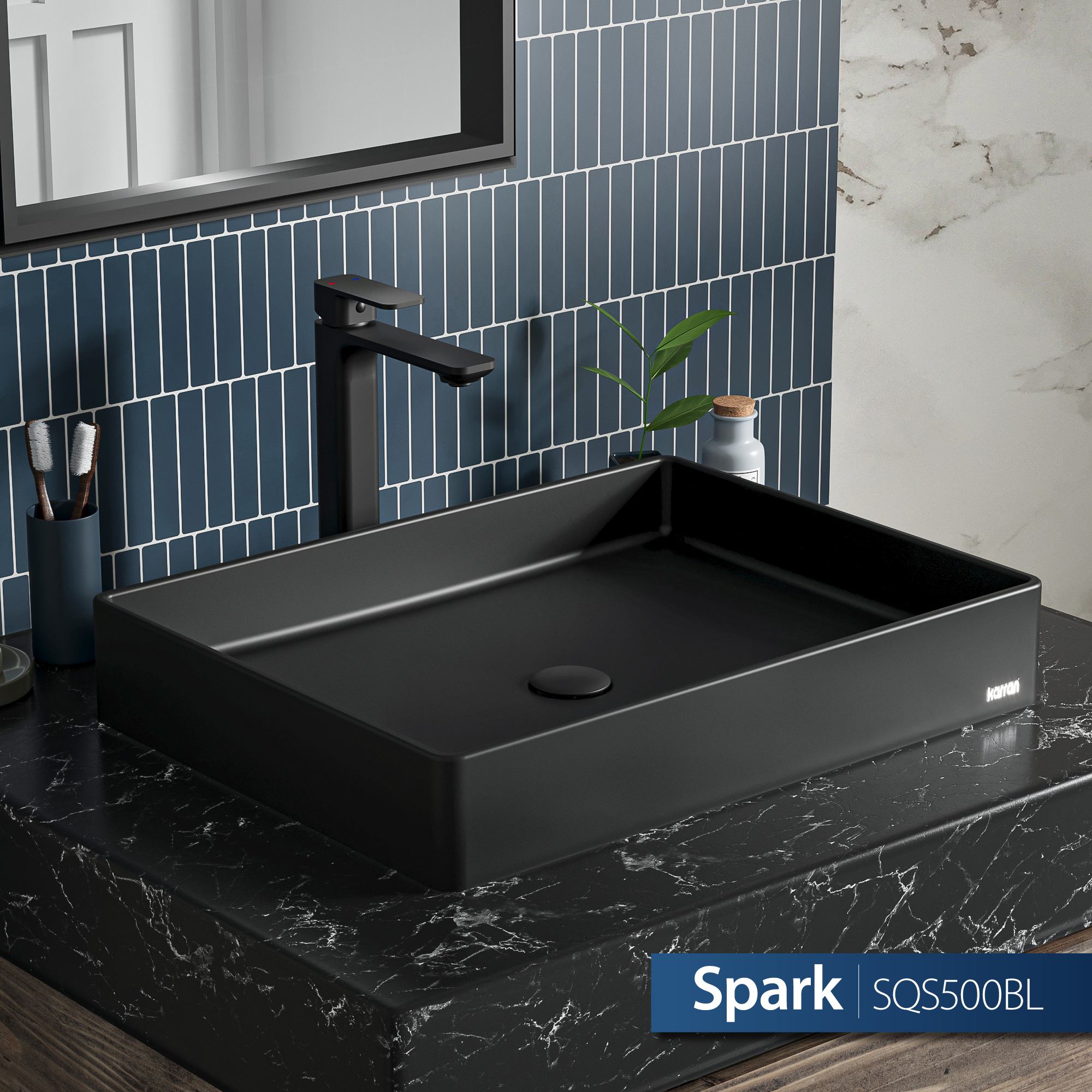 23-5/8" Vessel Quartz Composite Bathroom Sink In Black