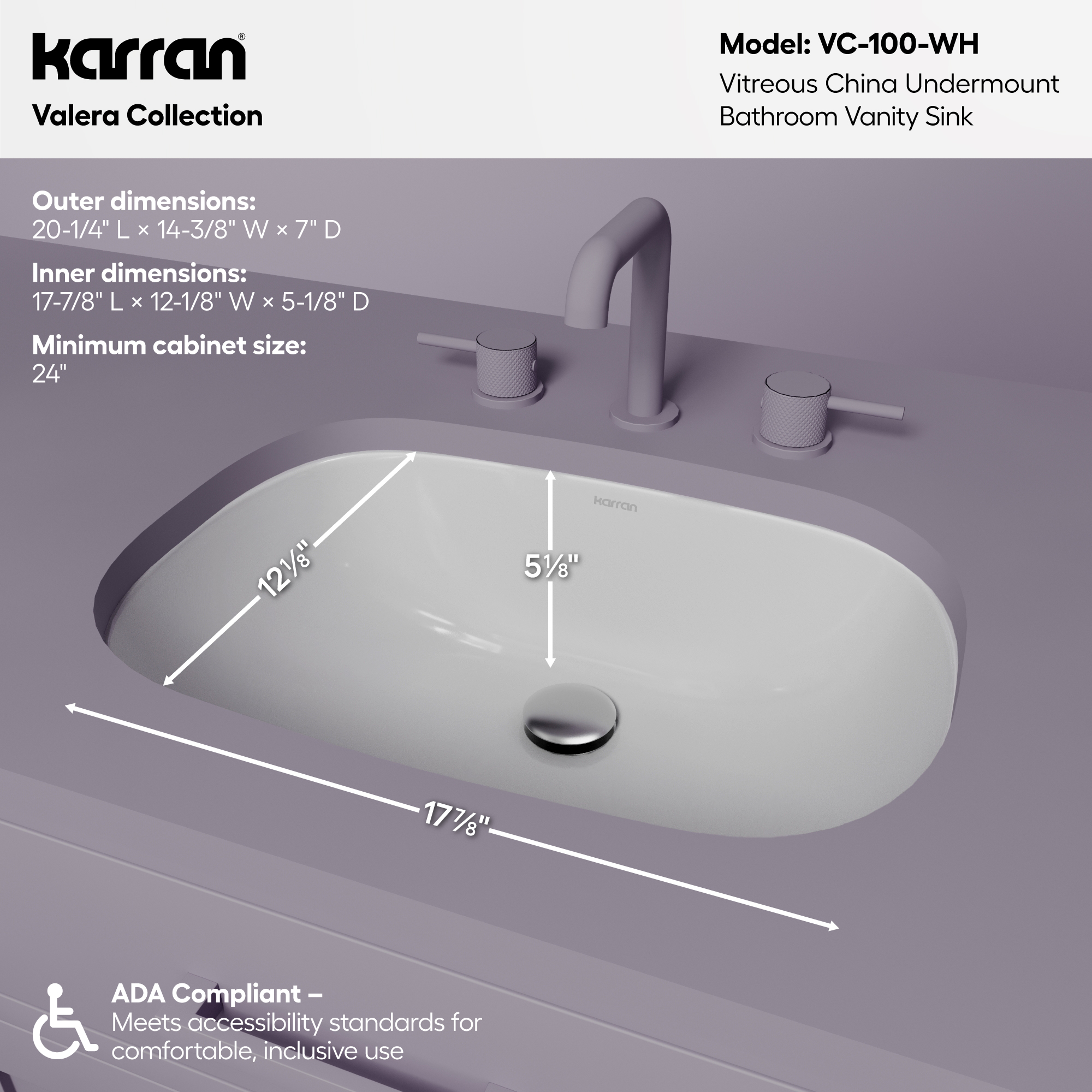 Valera 20" Oval Undermount Vitreous China Bathroom Sink In White