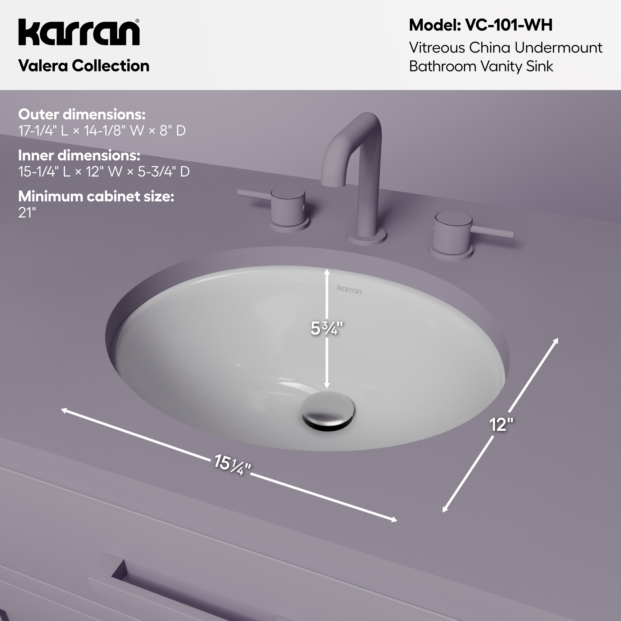 Valera 17" Oval Undermount Vitreous China Bathroom Sink In White