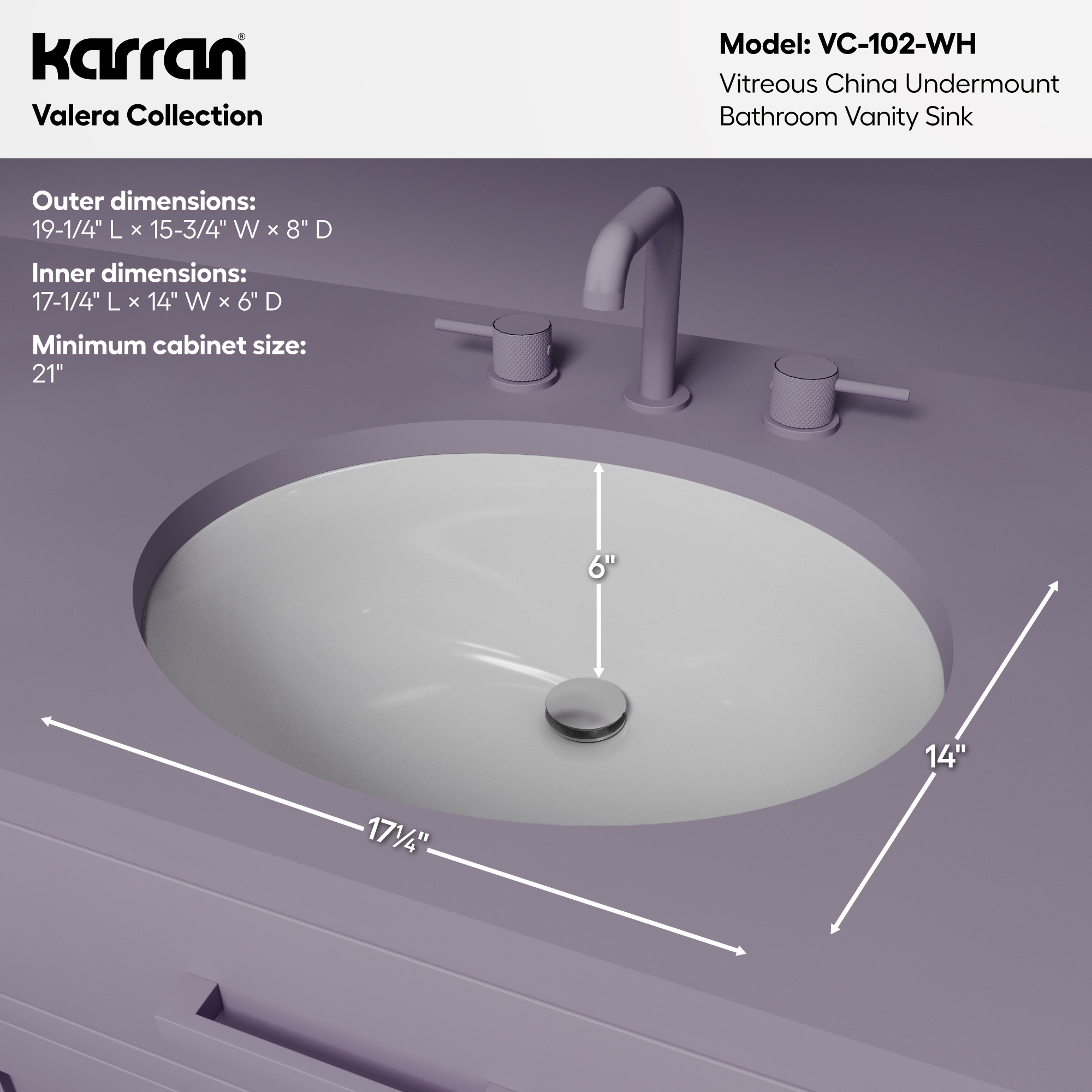 Valera 19" Oval Undermount Vitreous China Bathroom Sink In White