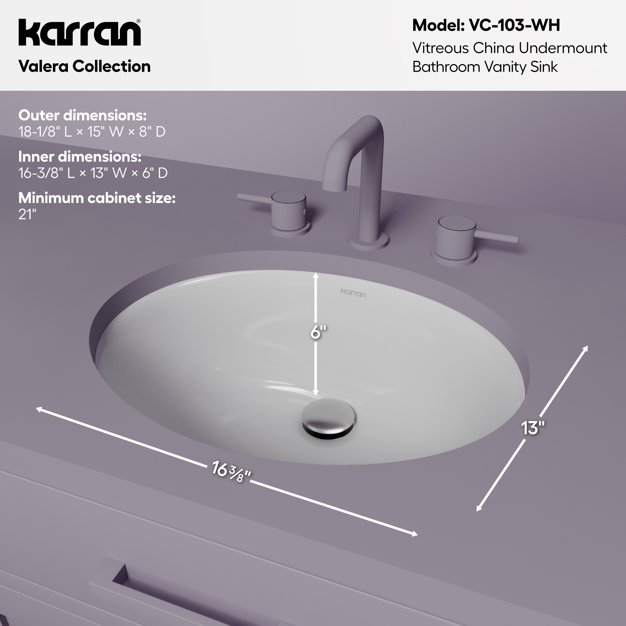 Valera 18" Oval Undermount Vitreous China Bathroom Sink In White