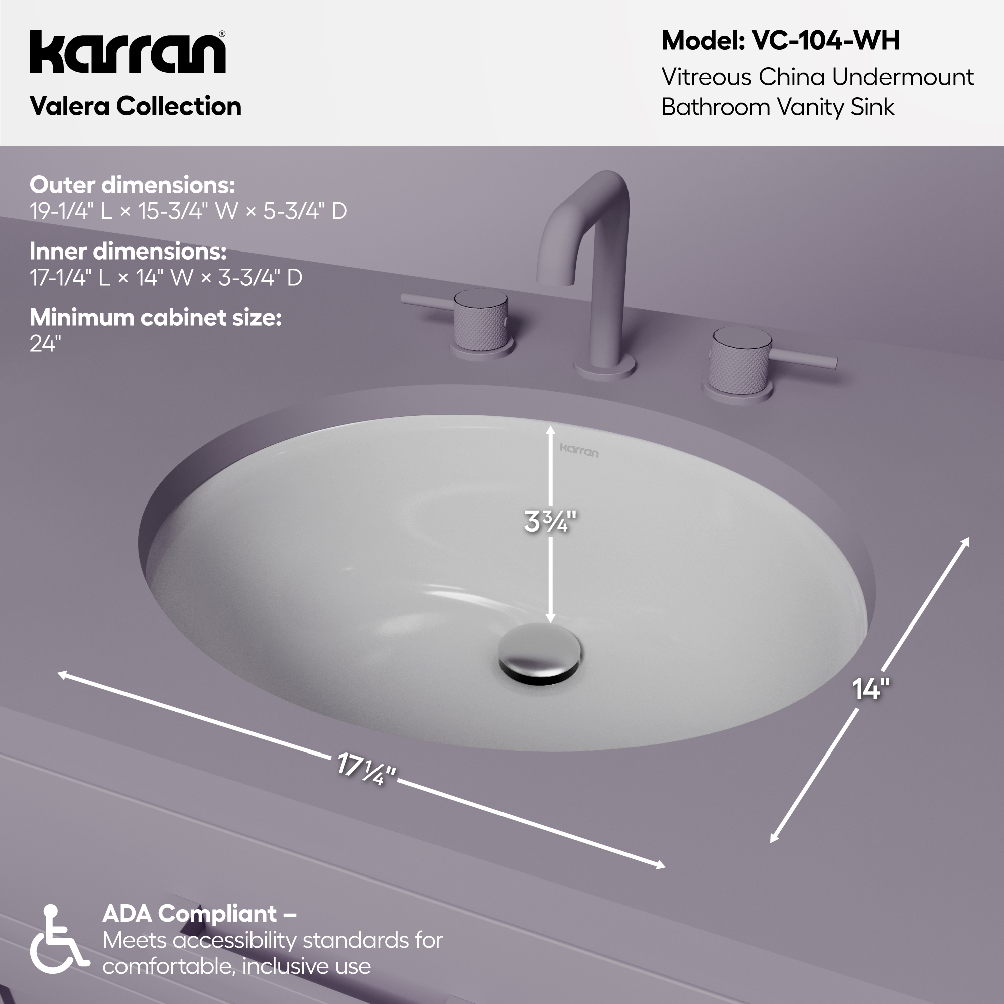 Valera 19" Oval Undermount Vitreous China Bathroom Sink In White
