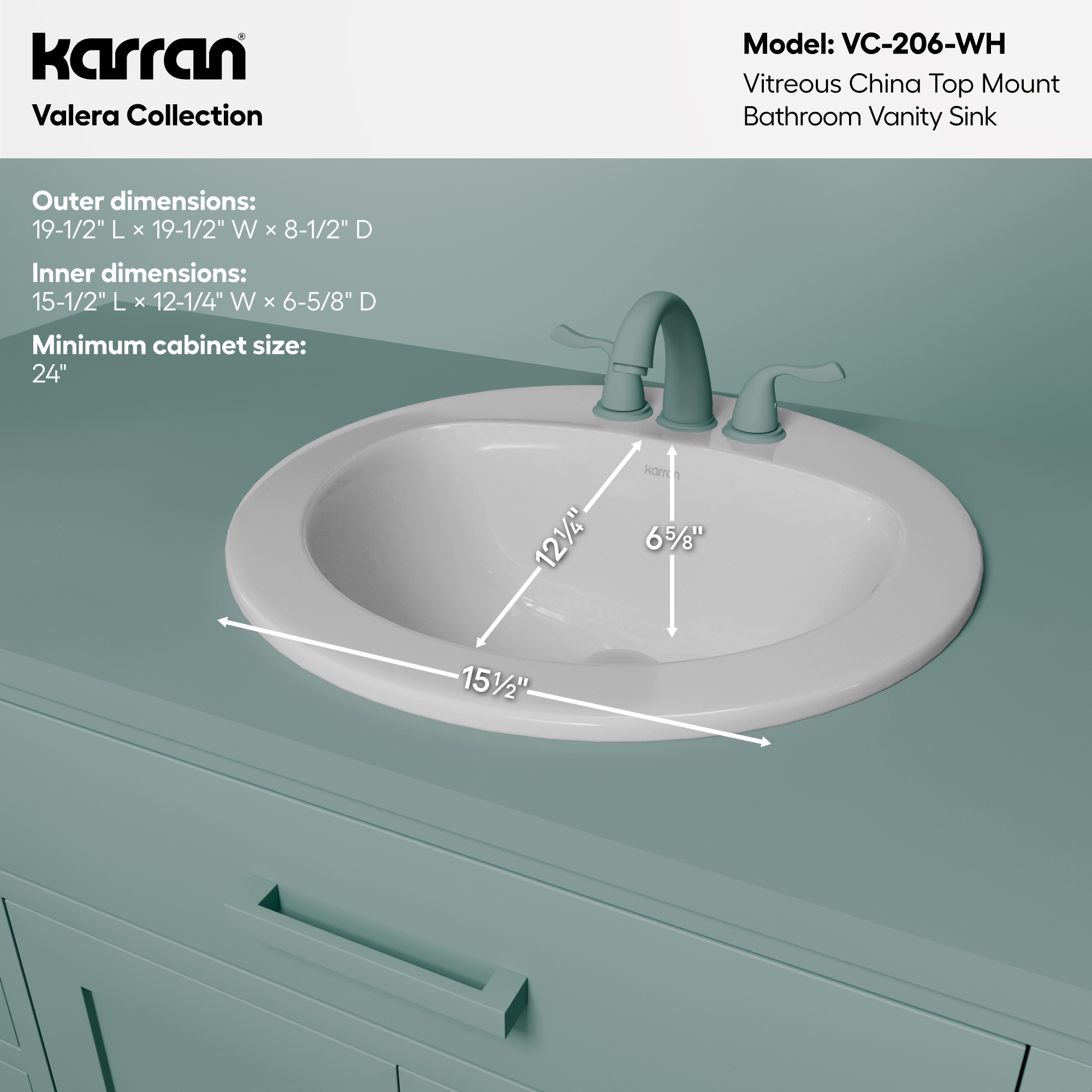 Valera 20" Circular Top Mount Vitreous China Bathroom Sink In White