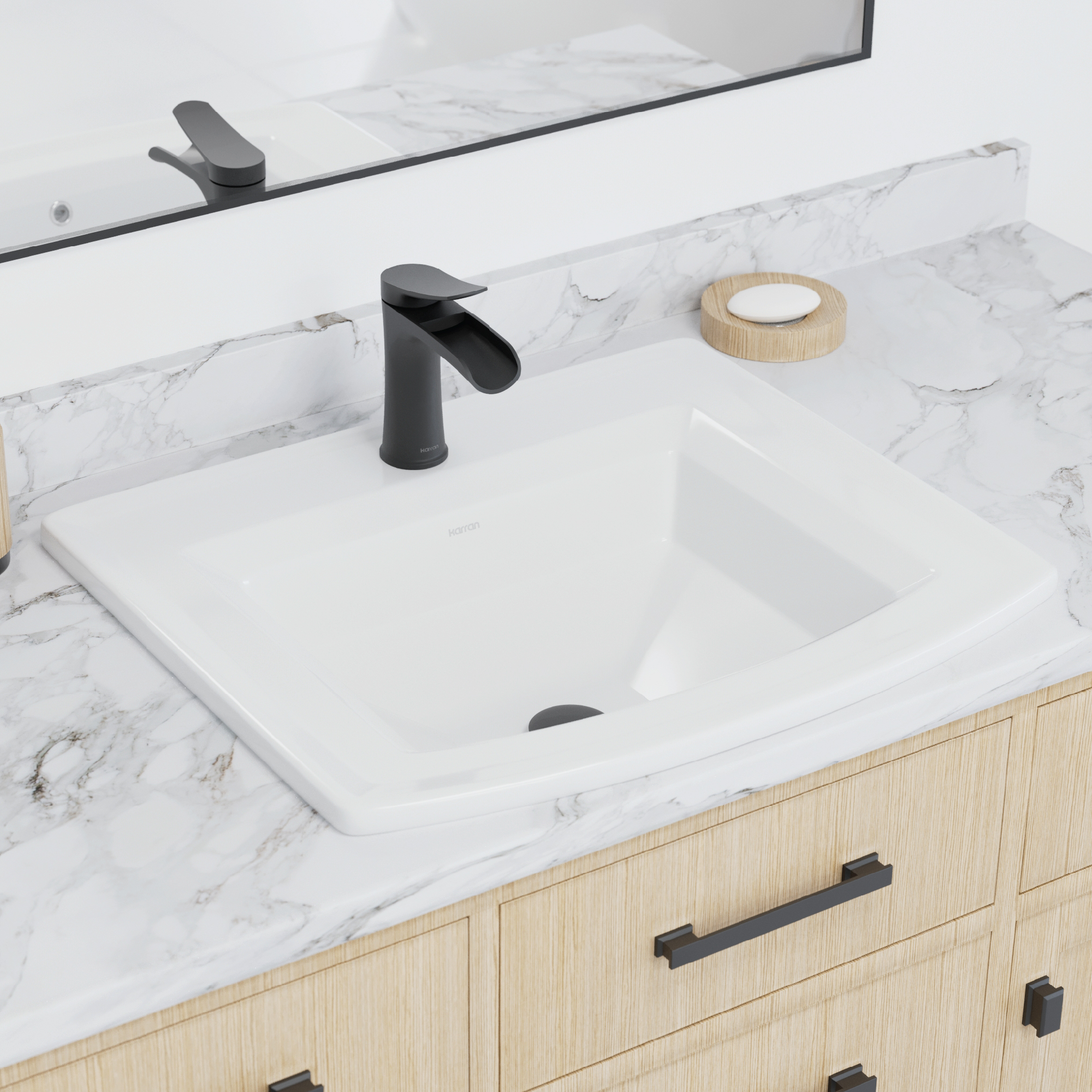 Valera 23" Curved Rectangular Top Mount Vitreous China Bathroom Sink In White