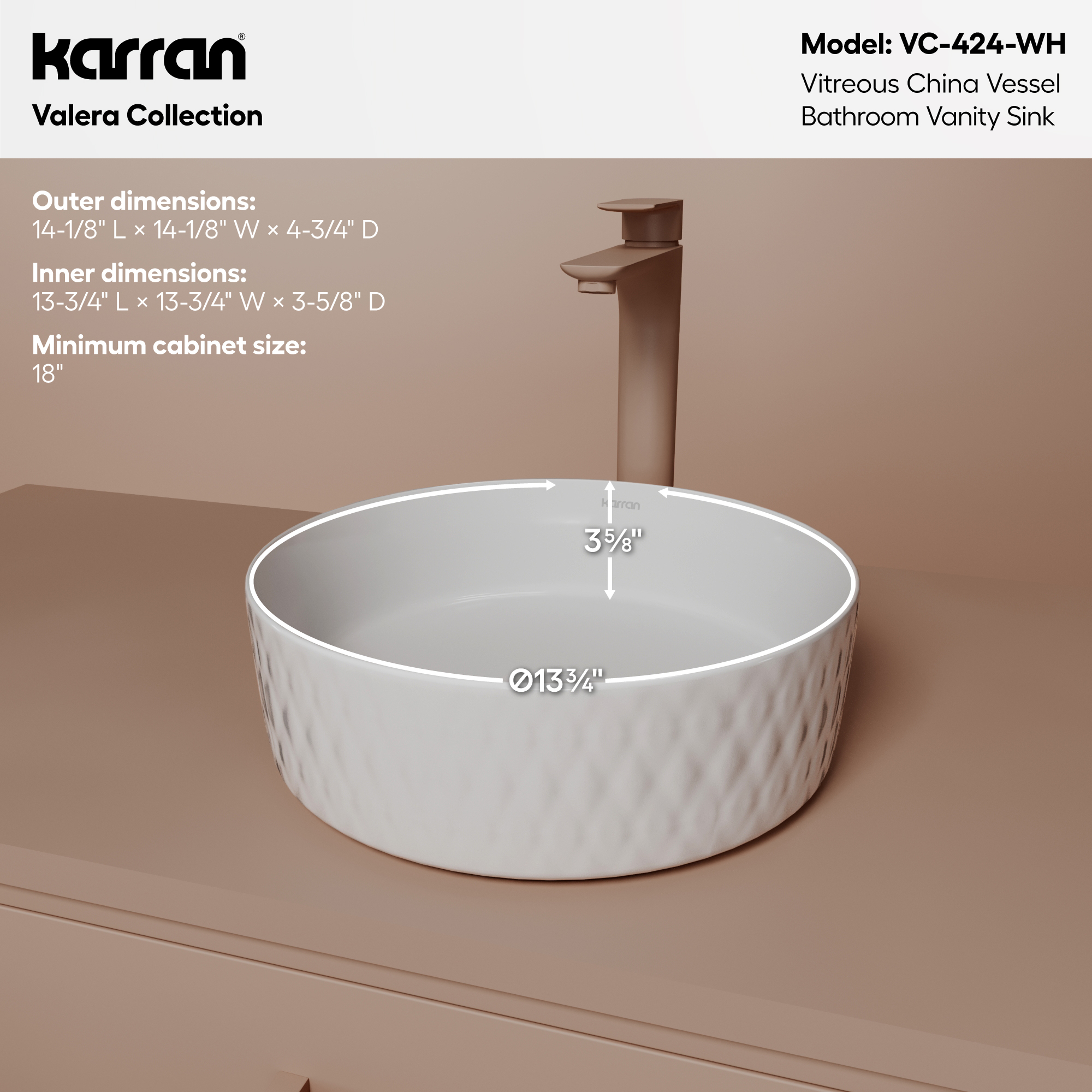 14" Vessel Vitreous China Bathroom Sink In White