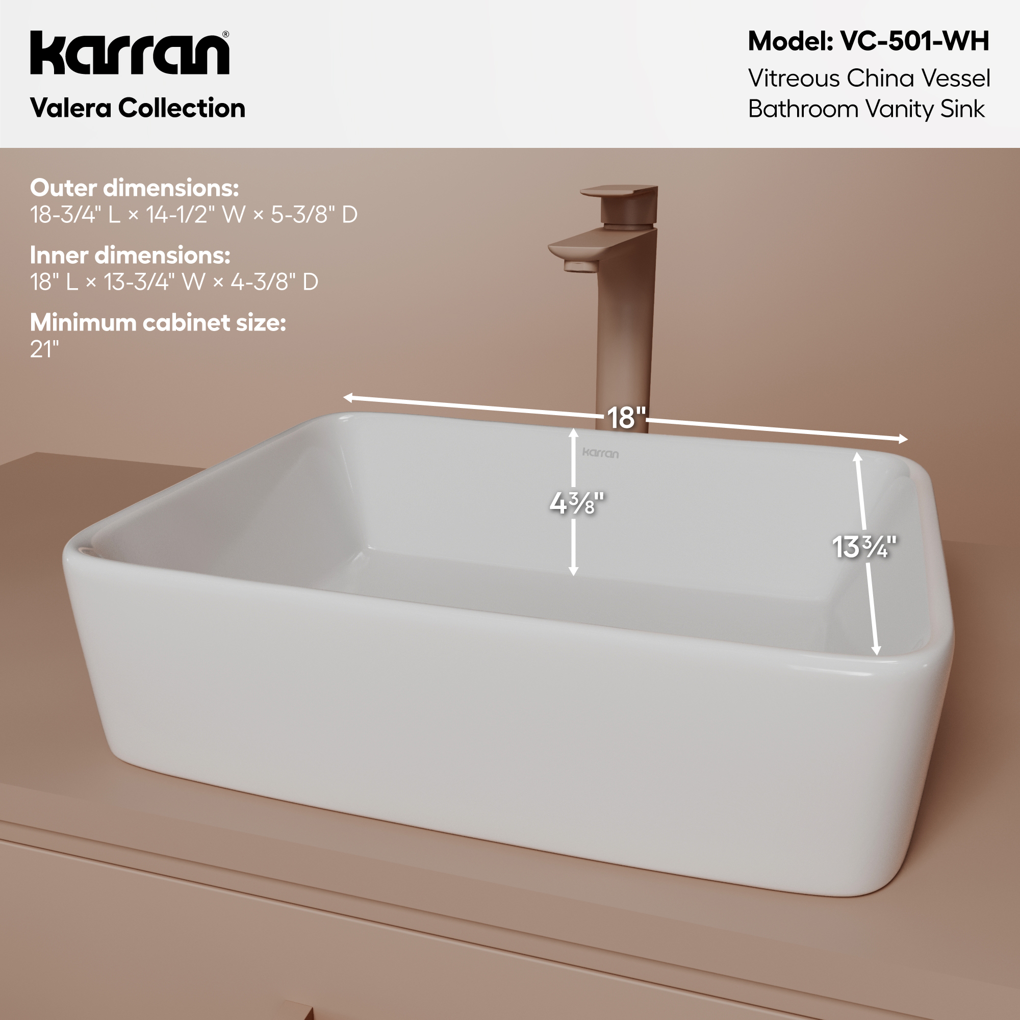18" Vessel Vitreous China Bathroom Sink In White