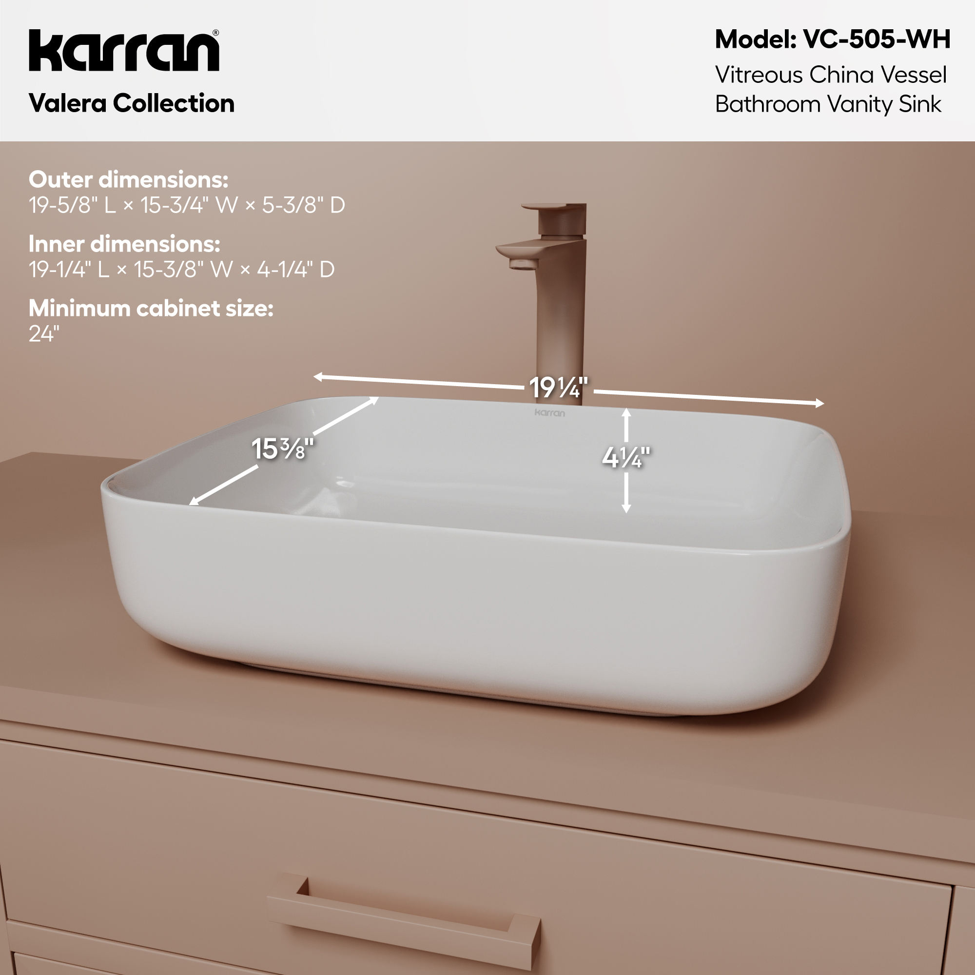 20" Vessel Vitreous China Bathroom Sink In White