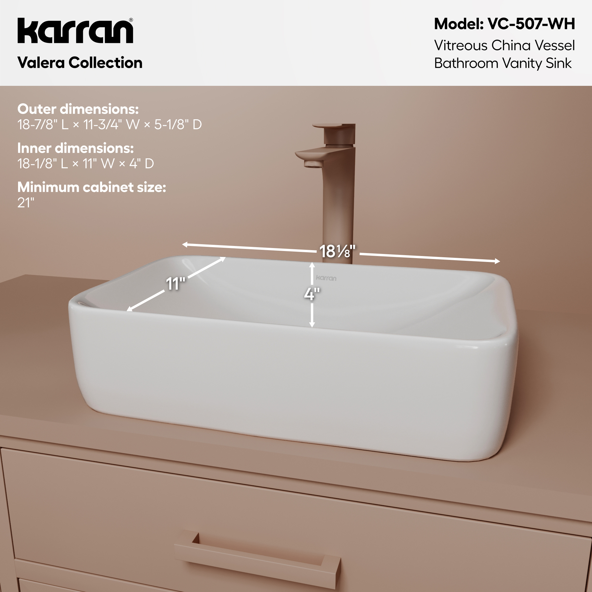 19" Vessel Vitreous China Bathroom Sink In White