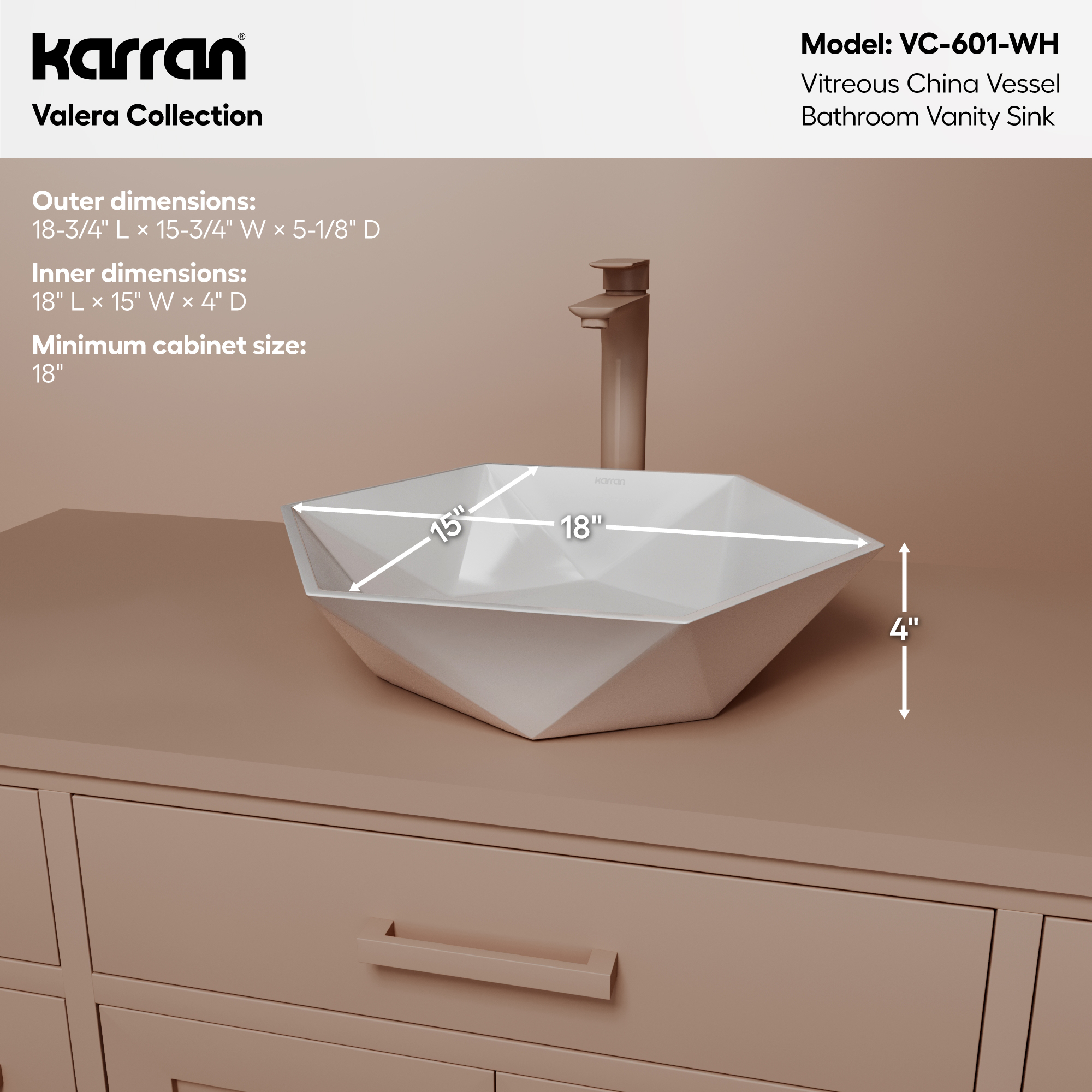 18" Vessel Vitreous China Bathroom Sink In White