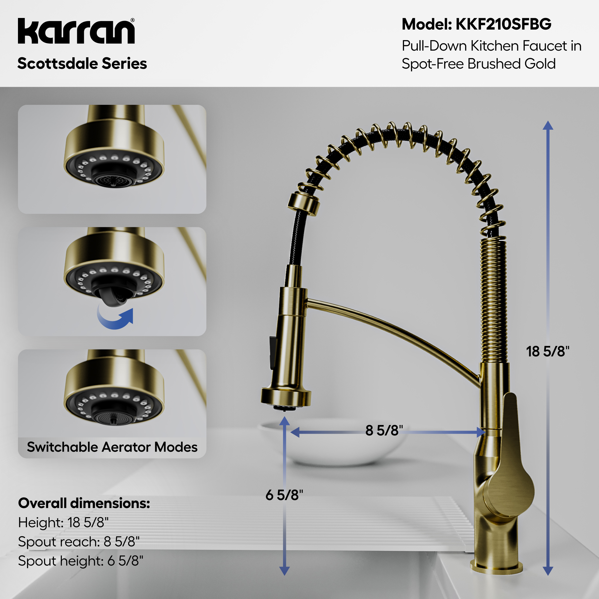 Scottsdale Single Handle Pull-Down Sprayer Commercial Style Kitchen Faucet In Spot-Free Brushed Gold