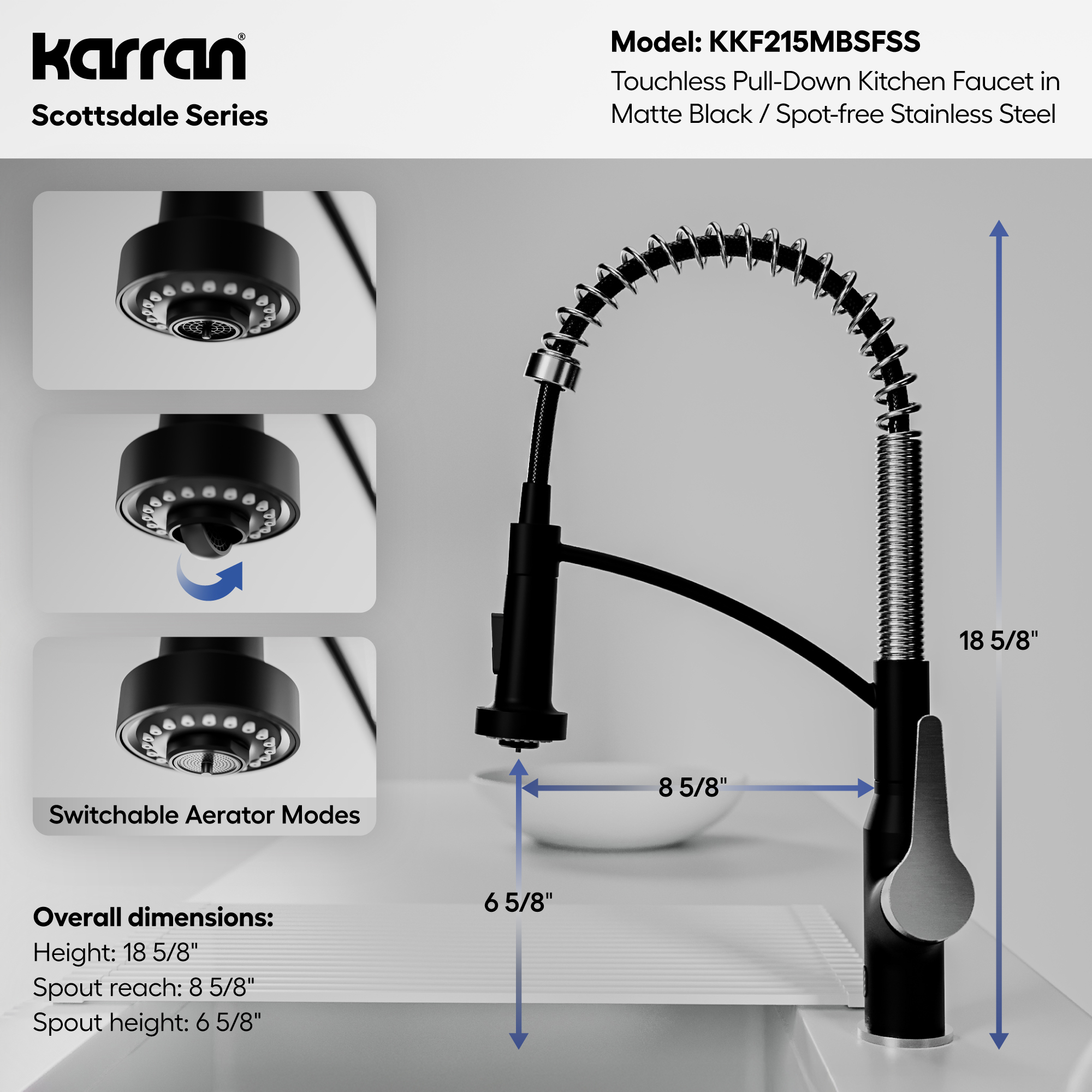 Scottsdale Single Handle Pull-Down Sprayer Kitchen Faucet In Matte Black & Spot-Free Stainless Steel
