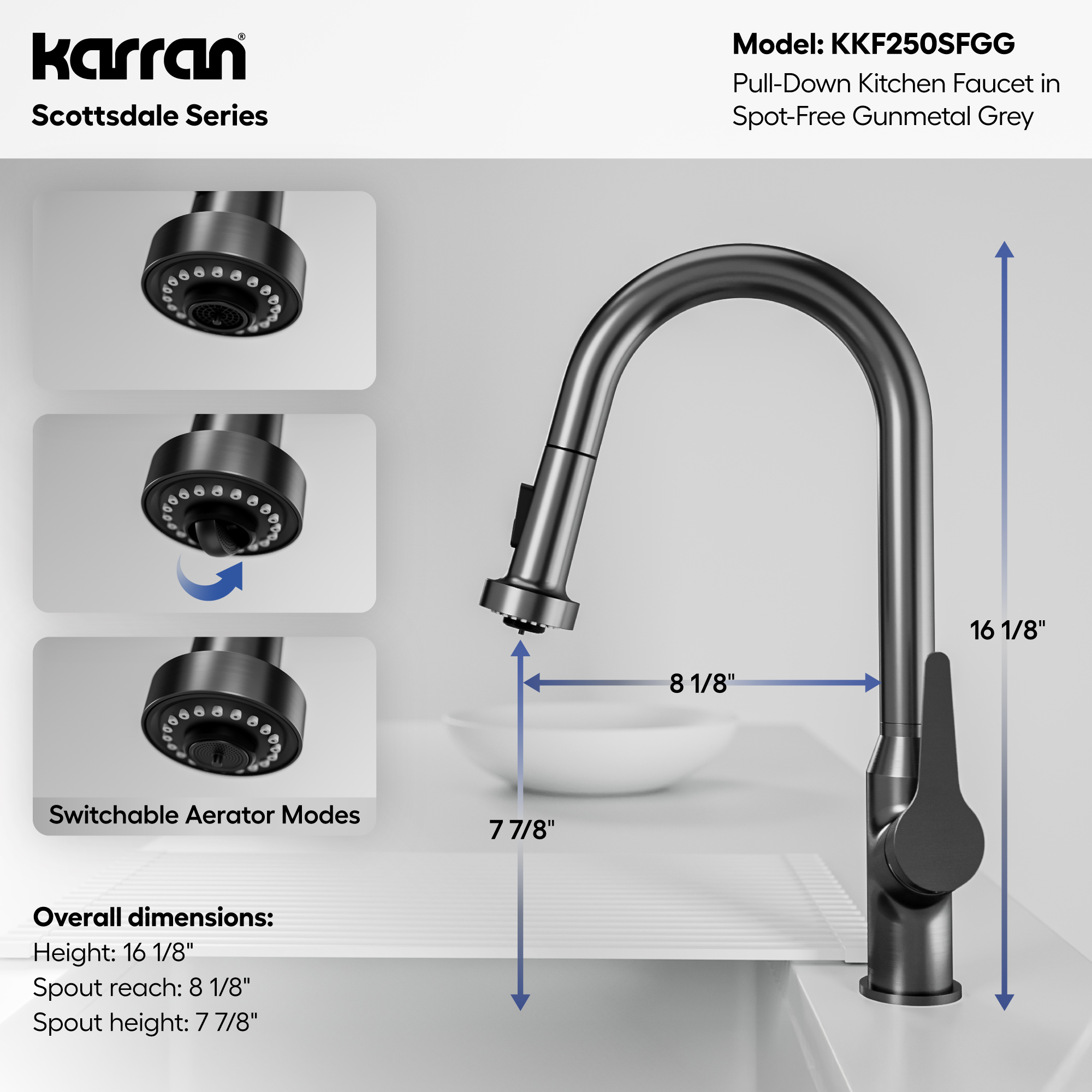 Scottsdale Single Handle Pull-Down Sprayer Kitchen Faucet In Spot-Free Gunmetal Grey