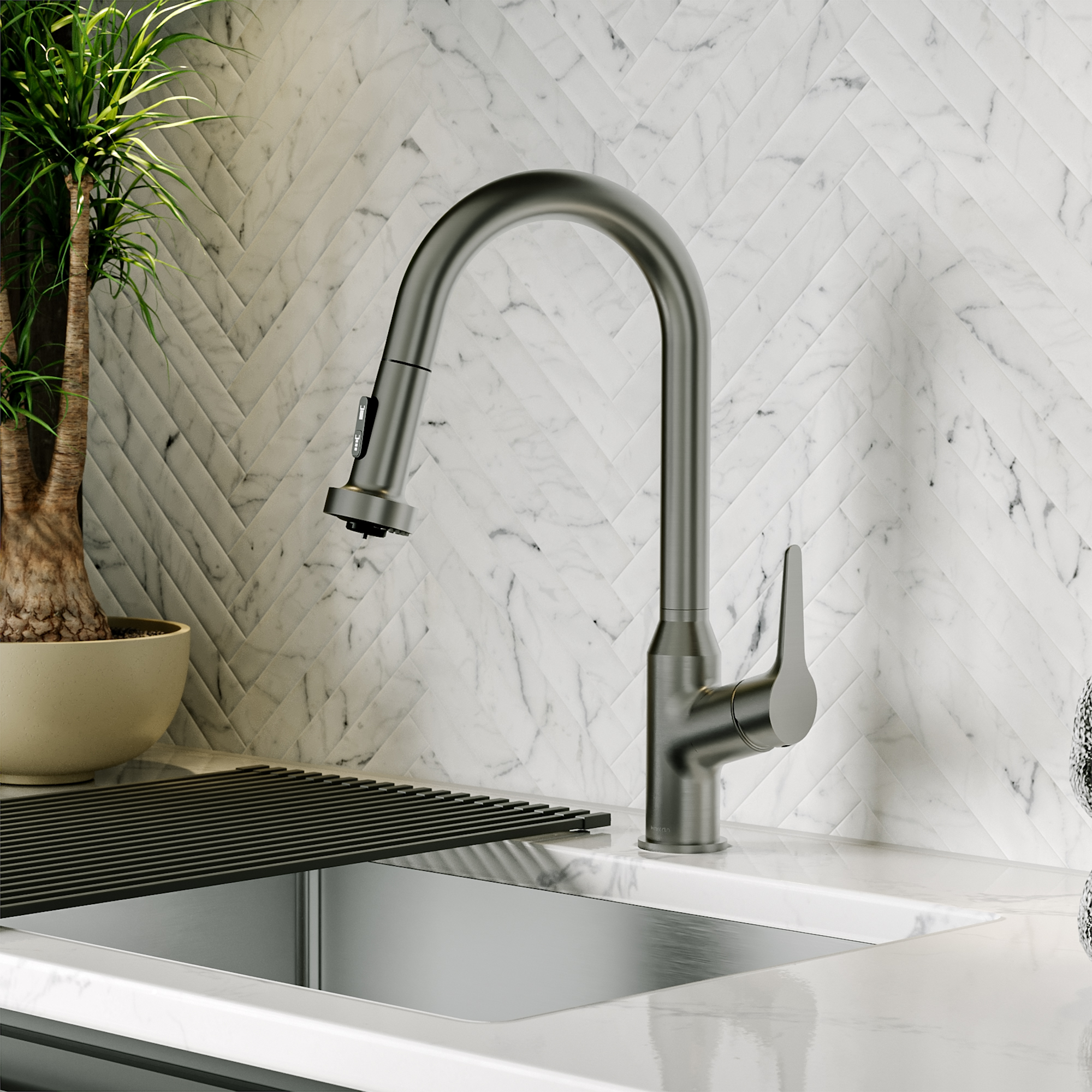 Scottsdale Single Handle Pull-Down Sprayer Kitchen Faucet In Spot-Free Gunmetal Grey