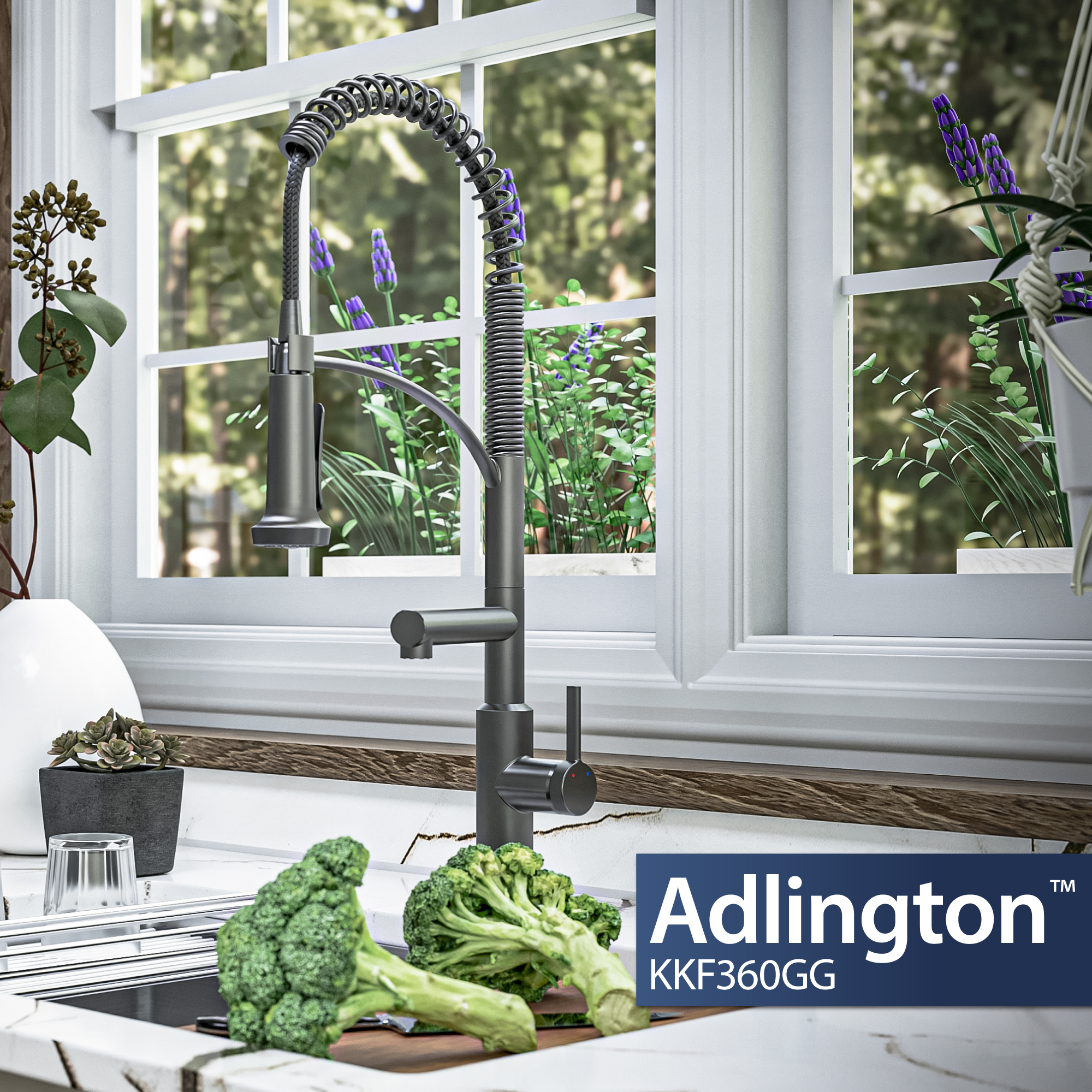 Adlington Single Hole Single Handle Pull-Down Sprayer Kitchen Faucet In Gunmetal Grey