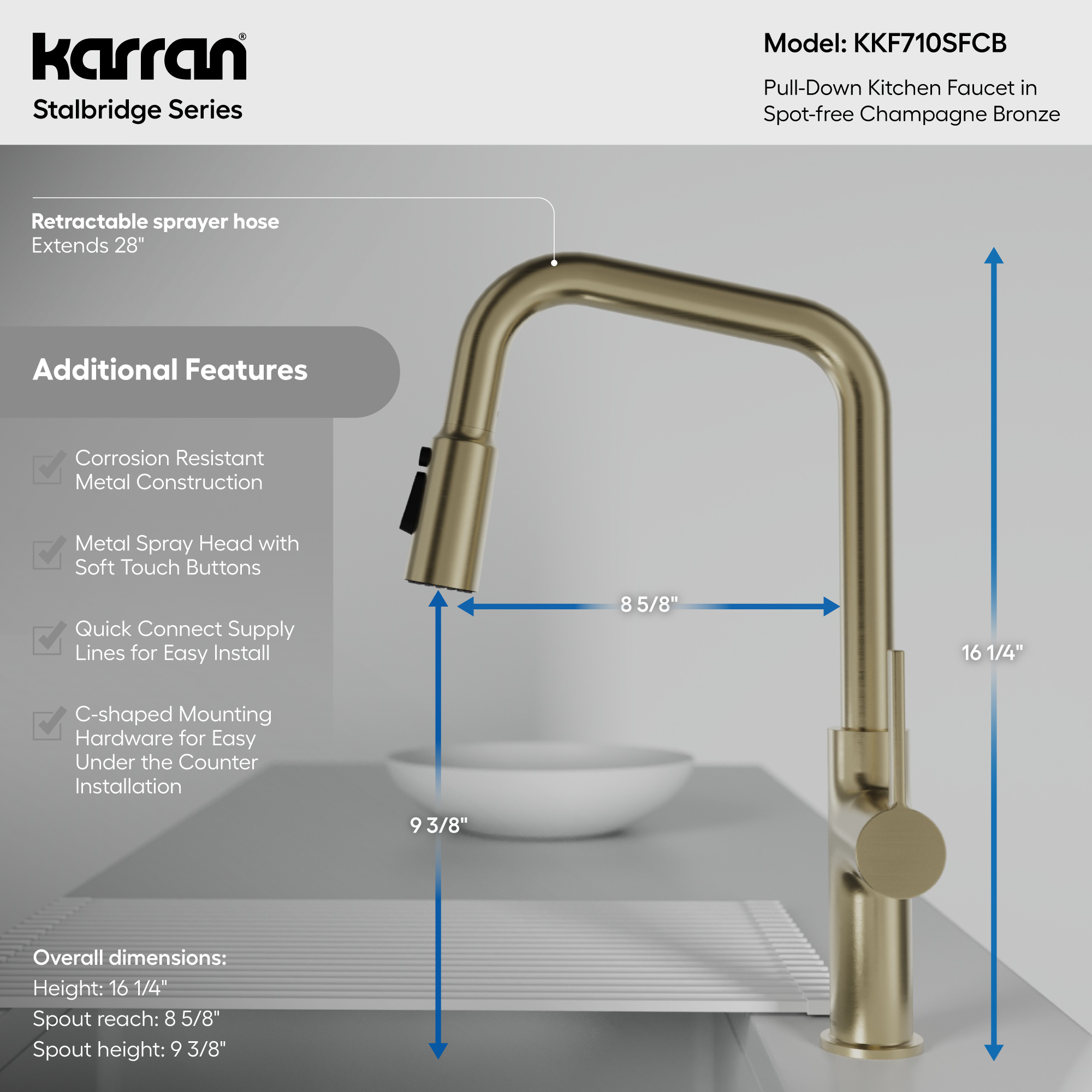Stalbridge Single Handle Pull-Down Sprayer Kitchen Faucet In Spot-Free Champagne Bronze
