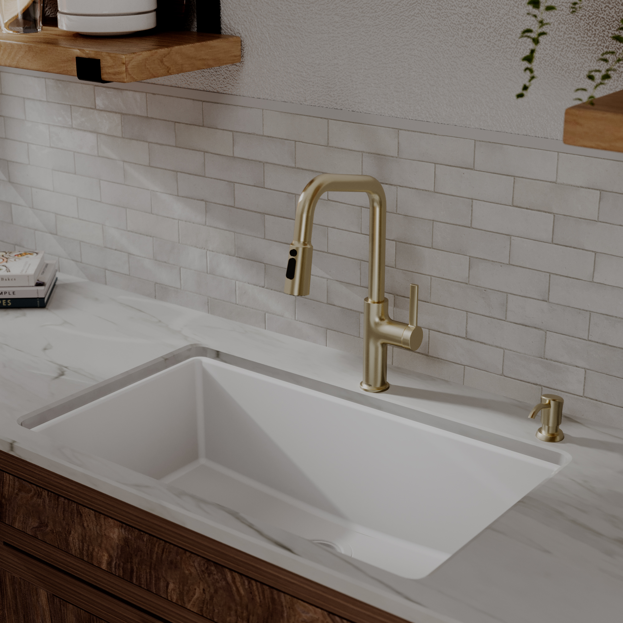Stalbridge Single Handle Pull-Down Sprayer Kitchen Faucet In Spot-Free Champagne Bronze