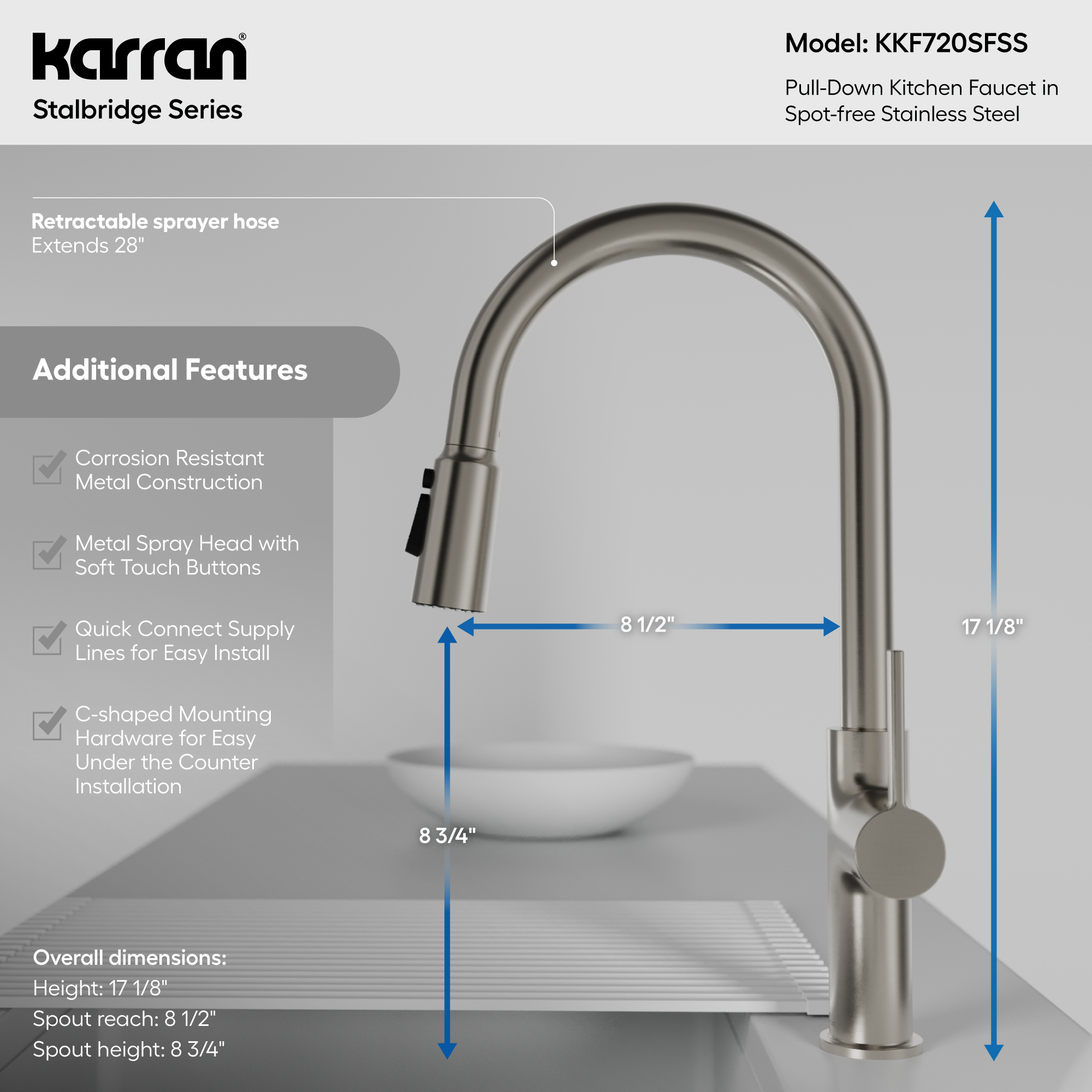 Stalbridge Single Handle Pull-Down Sprayer Kitchen Faucet In Spot-Free Stainless Steel