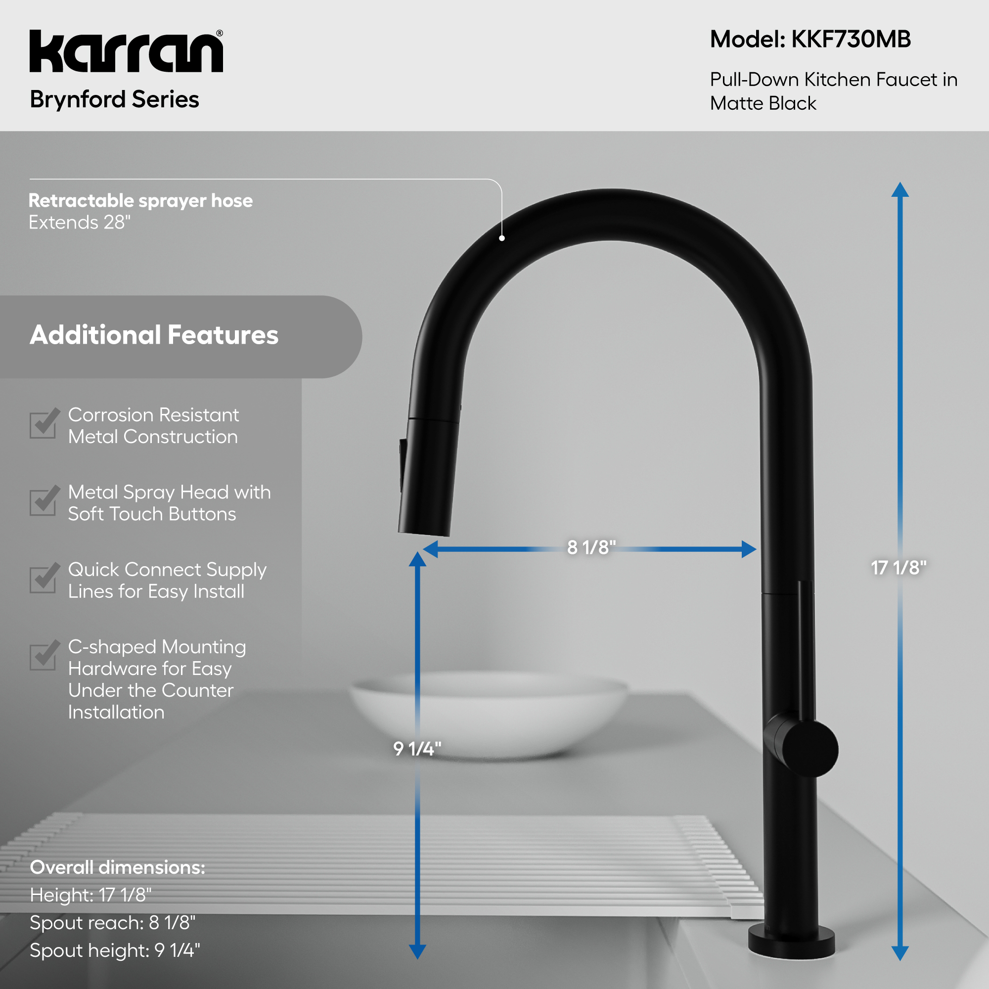 Brynford Single Handle Pull-Down Sprayer Kitchen Faucet In Matte Black