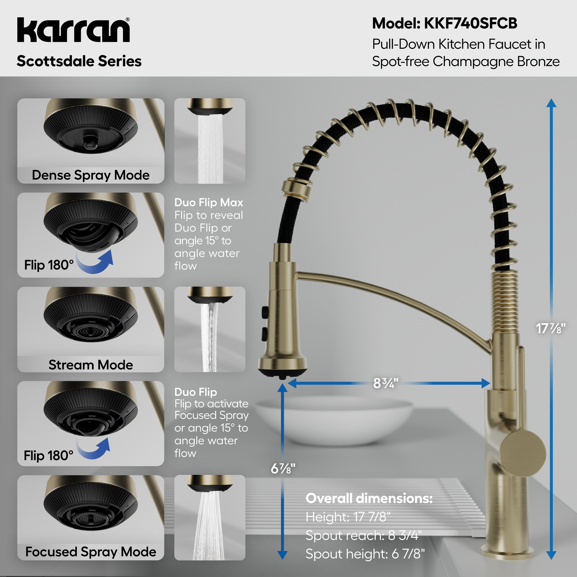 Scottsdale Single Handle Commercial Pull-Down Sprayer Kitchen Faucet In Spot-Free Champagne Bronze