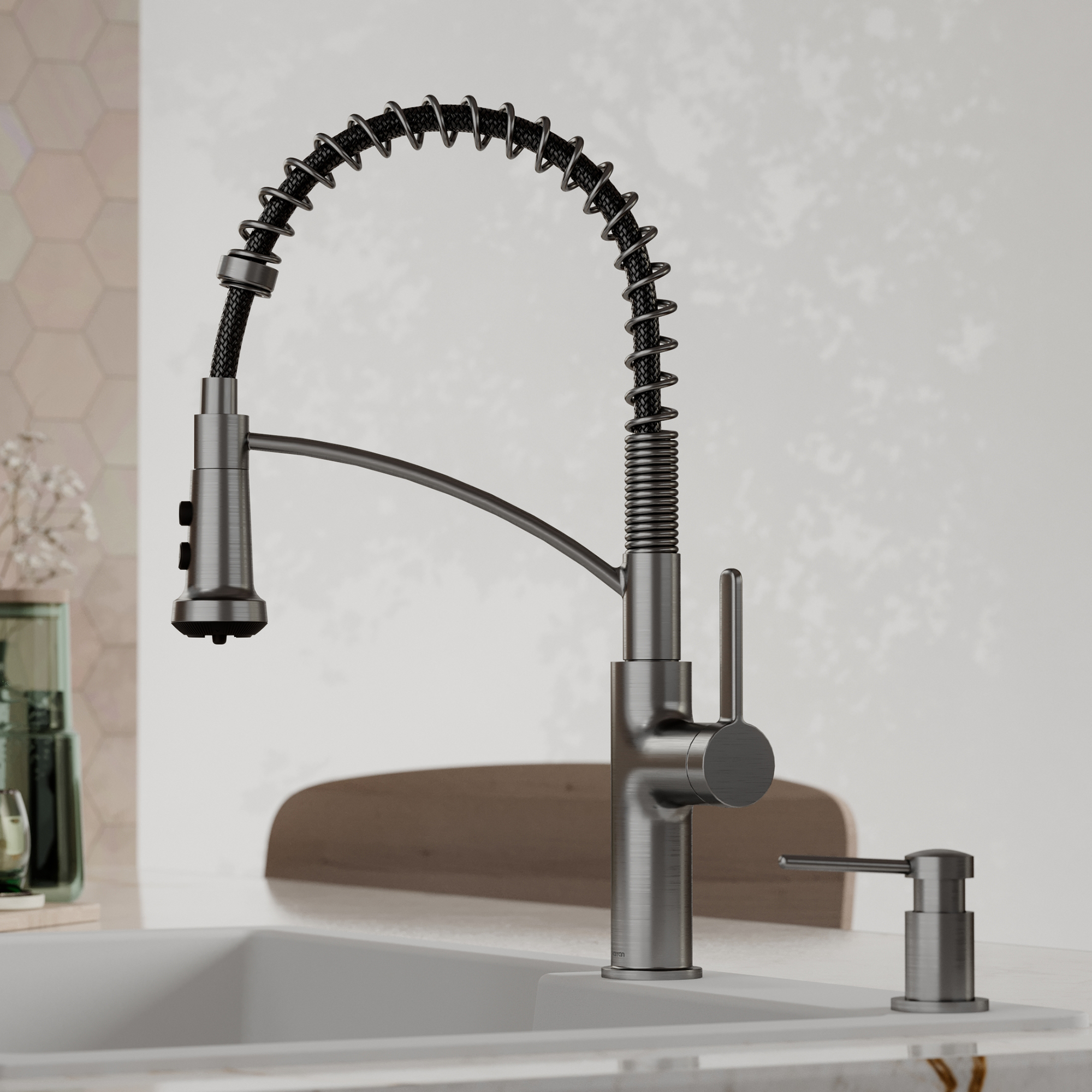 Scottsdale Single Handle Commercial Pull-Down Sprayer Kitchen Faucet In Spot-Free Gunmetal Grey