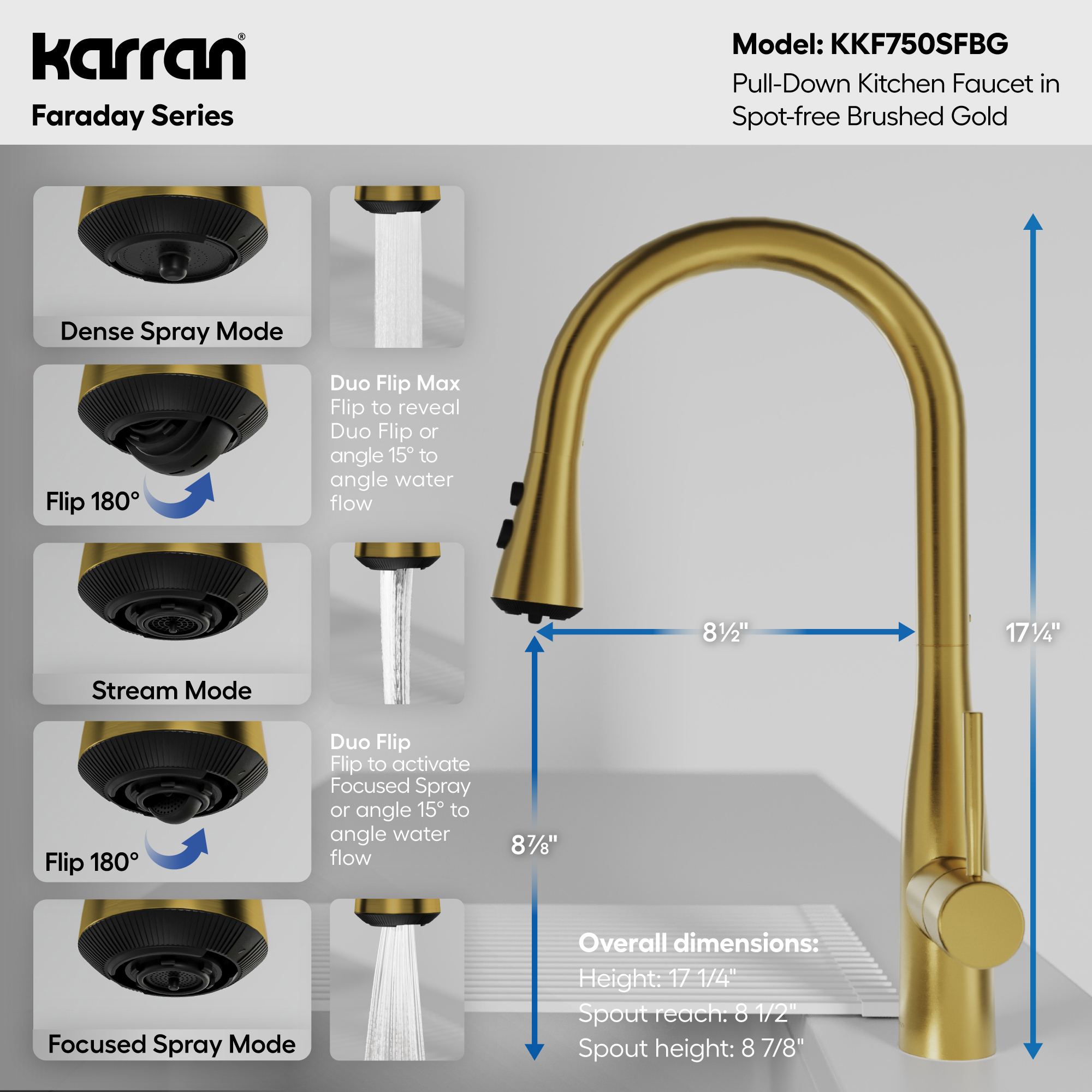 Faraday Pull-Down Sprayer Kitchen Faucet In Spot-Free Brushed Gold