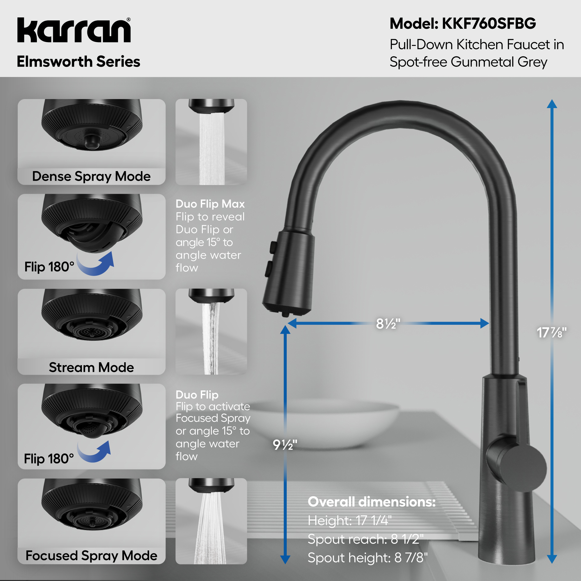 Elmsworth Pull-Down Sprayer Kitchen Faucet In Spot-Free Gunmetal Grey