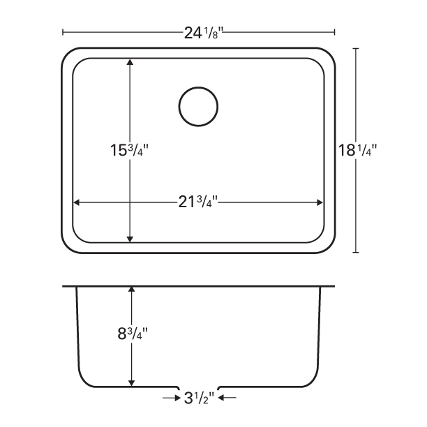 24-1/8" Seamless Undermount Single Bowl Stainless Steel Kitchen Sink