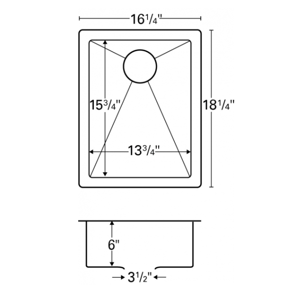16-1/4" Seamless Undermount Stainless Steel Bar/Prep Sink