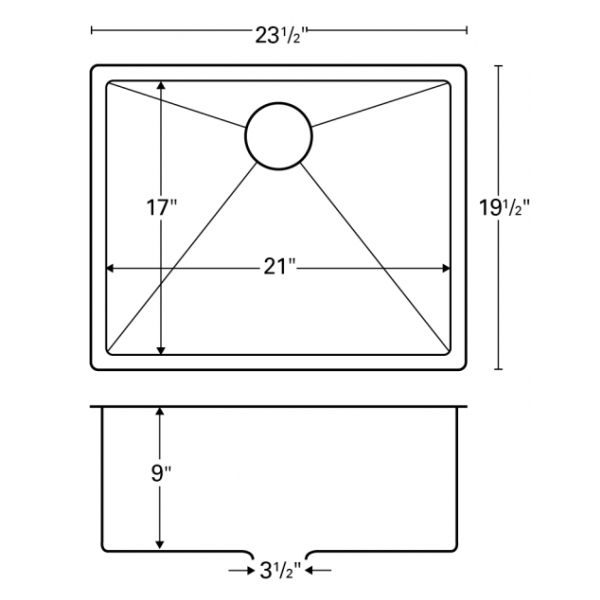 23-1/2" Seamless Undermount Single Bowl Stainless Steel Kitchen Sink