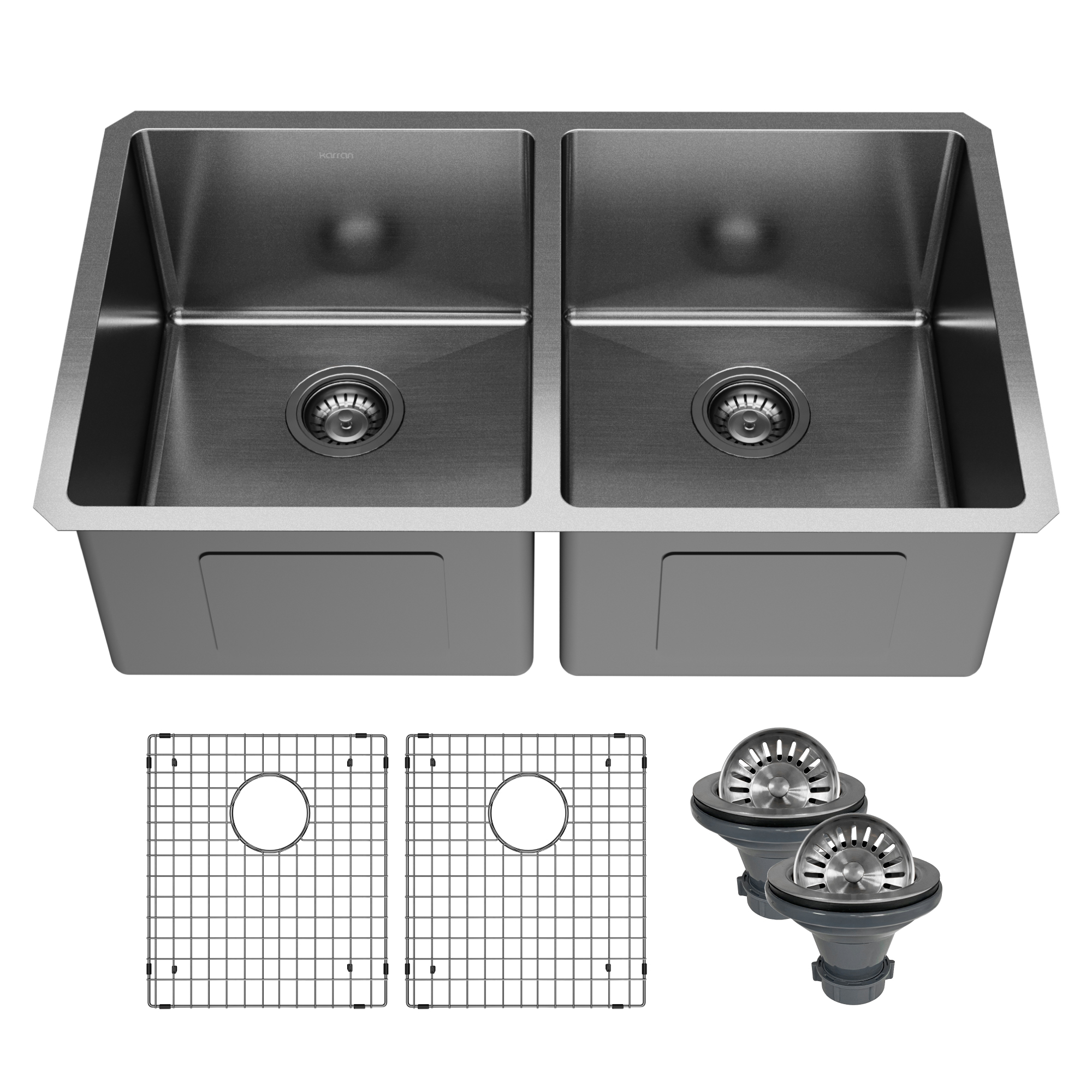 Elite 32" Undermount 16 Gauge Stainless Steel Double Bowl Kitchen Sink In Gunmetal Black