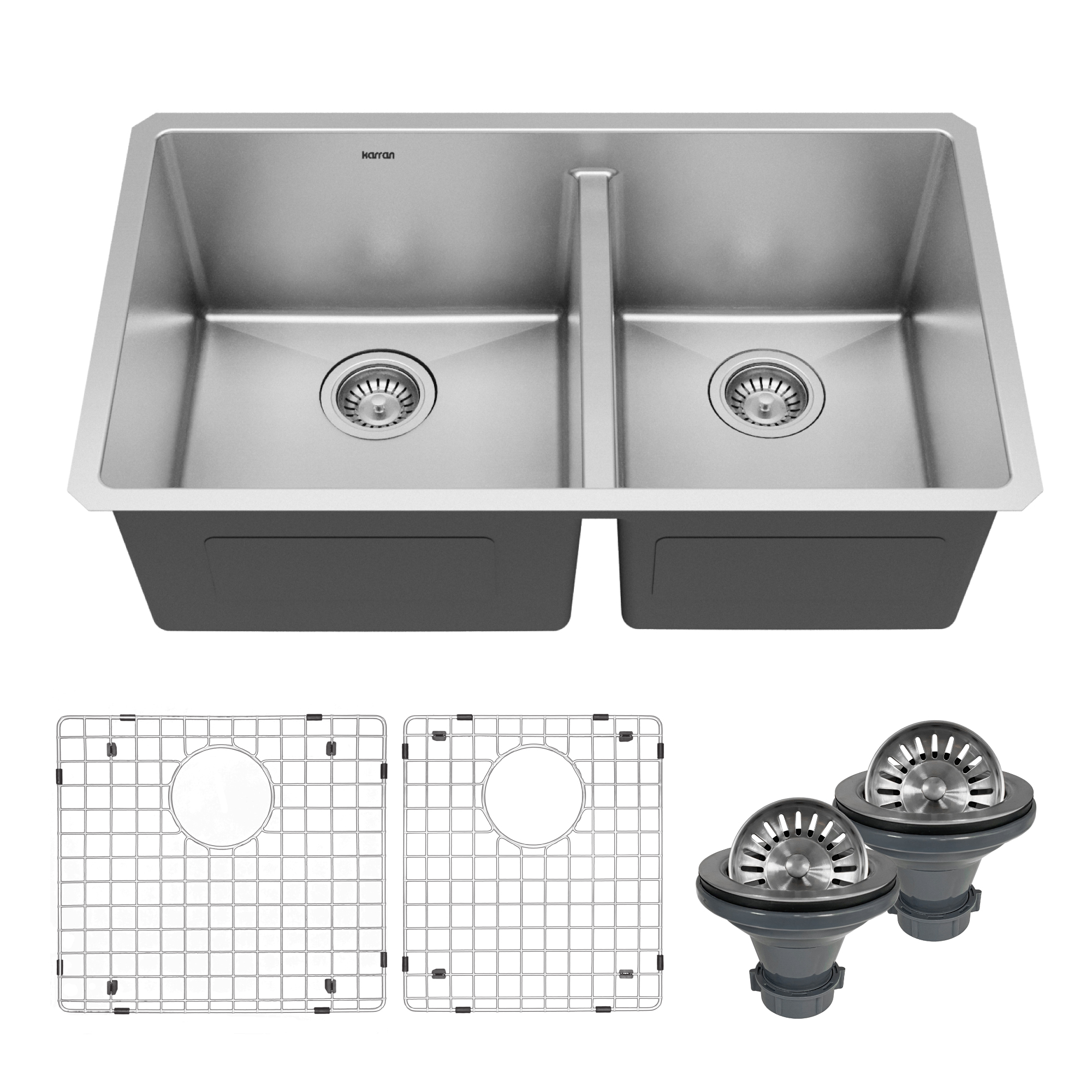 Elite 32" Undermount 16 Gauge Double Bowl Stainless Steel Kitchen Sink with Accessories