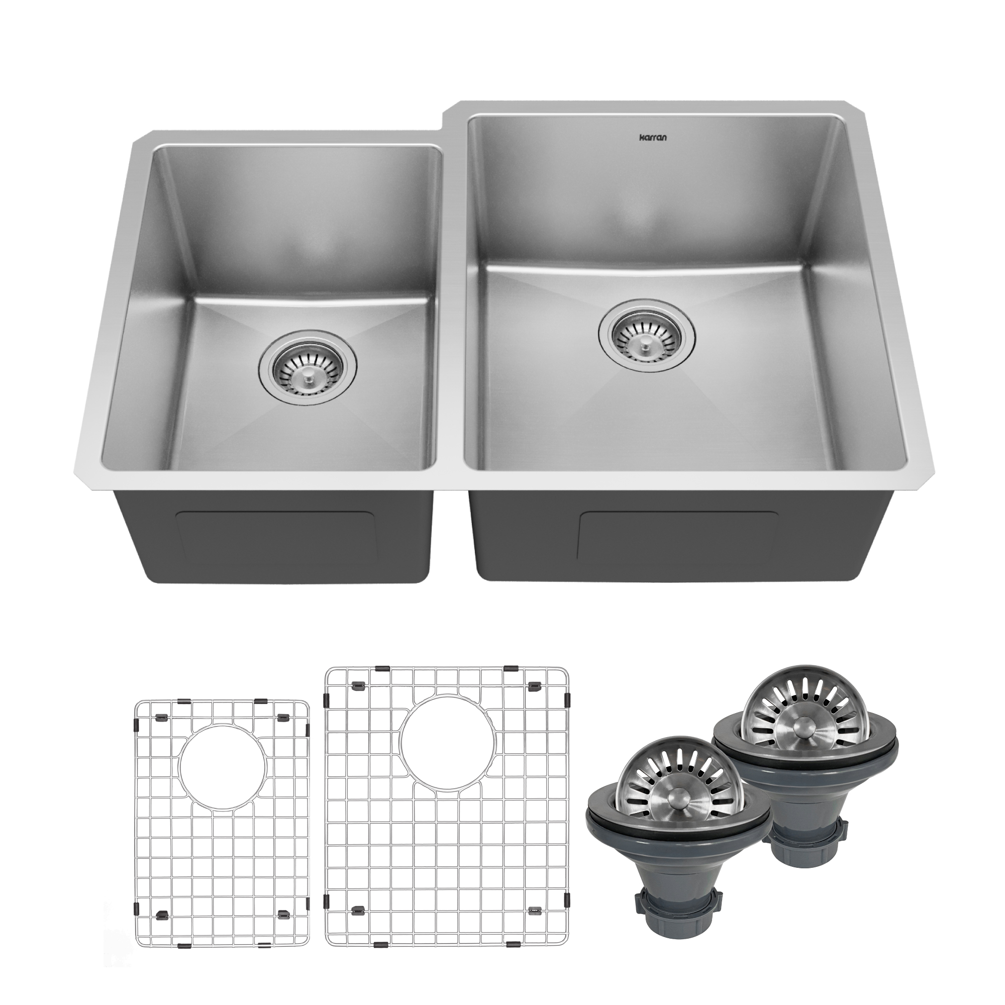 Elite 33" Undermount 16 Gauge Double Bowl Stainless Steel Kitchen Sink with Accessories