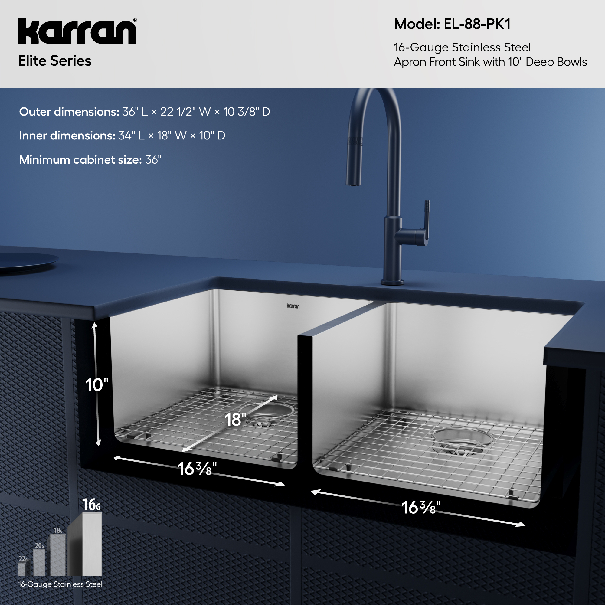 36" Farmhouse Double Equal Bowl Stainless Steel Kitchen Sink Kit