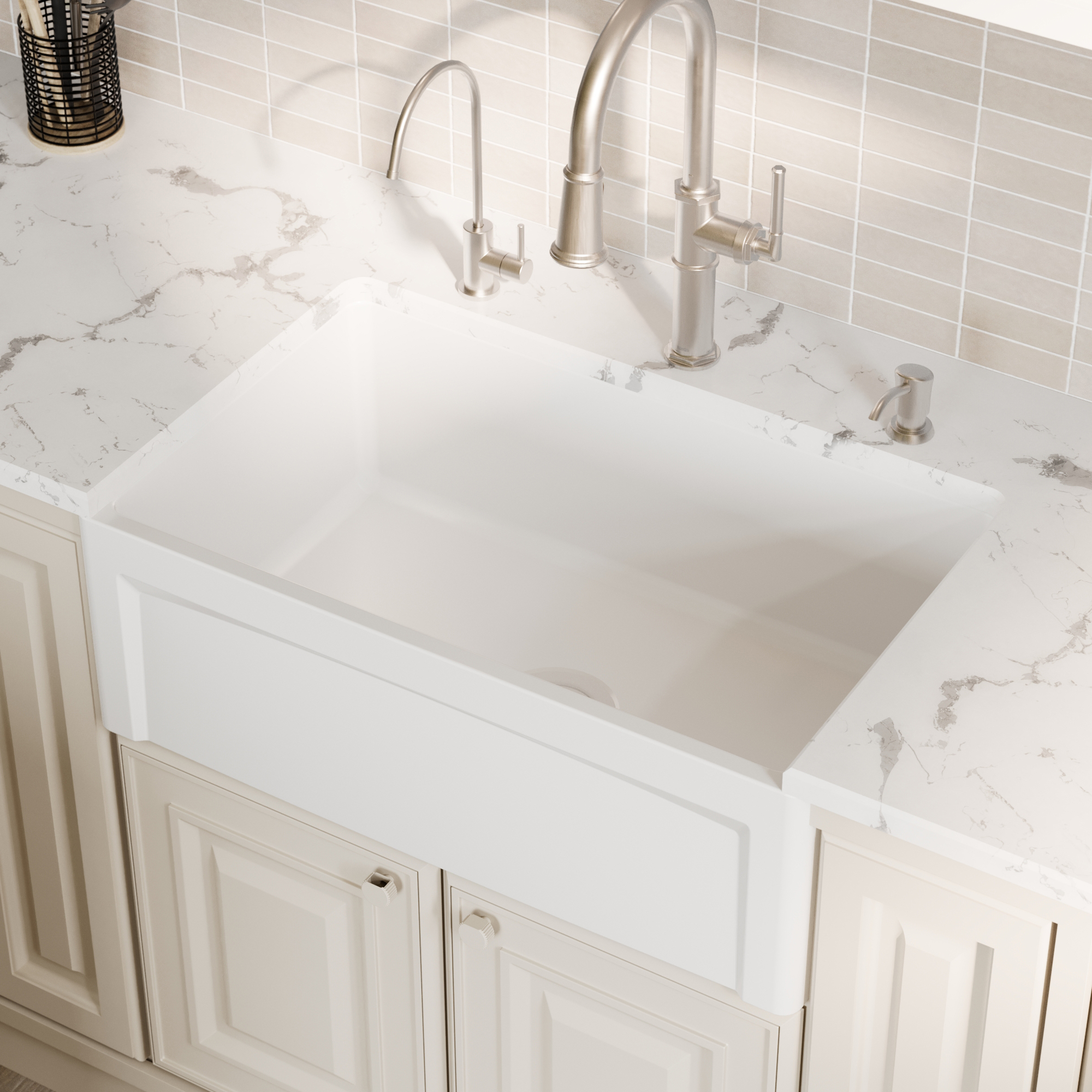Fireclay 30" Reversible Apron Front Single Bowl Kitchen Sink In White