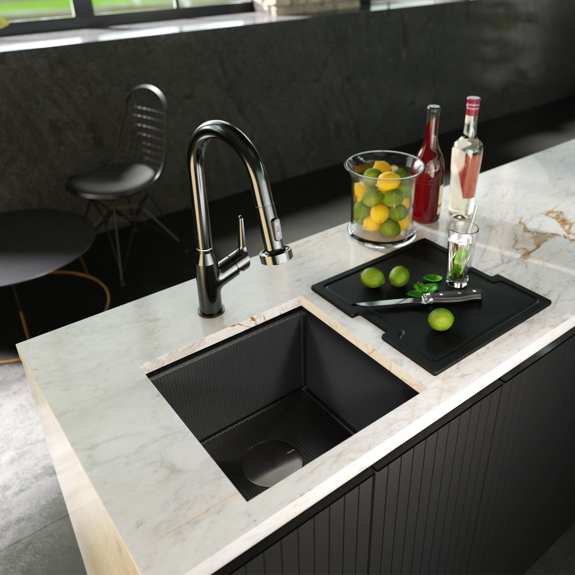 Matrix 17" Undermount Workstation 16 Gauge Single Bowl Stainless Steel Sink In Gunmetal Grey with Accessories