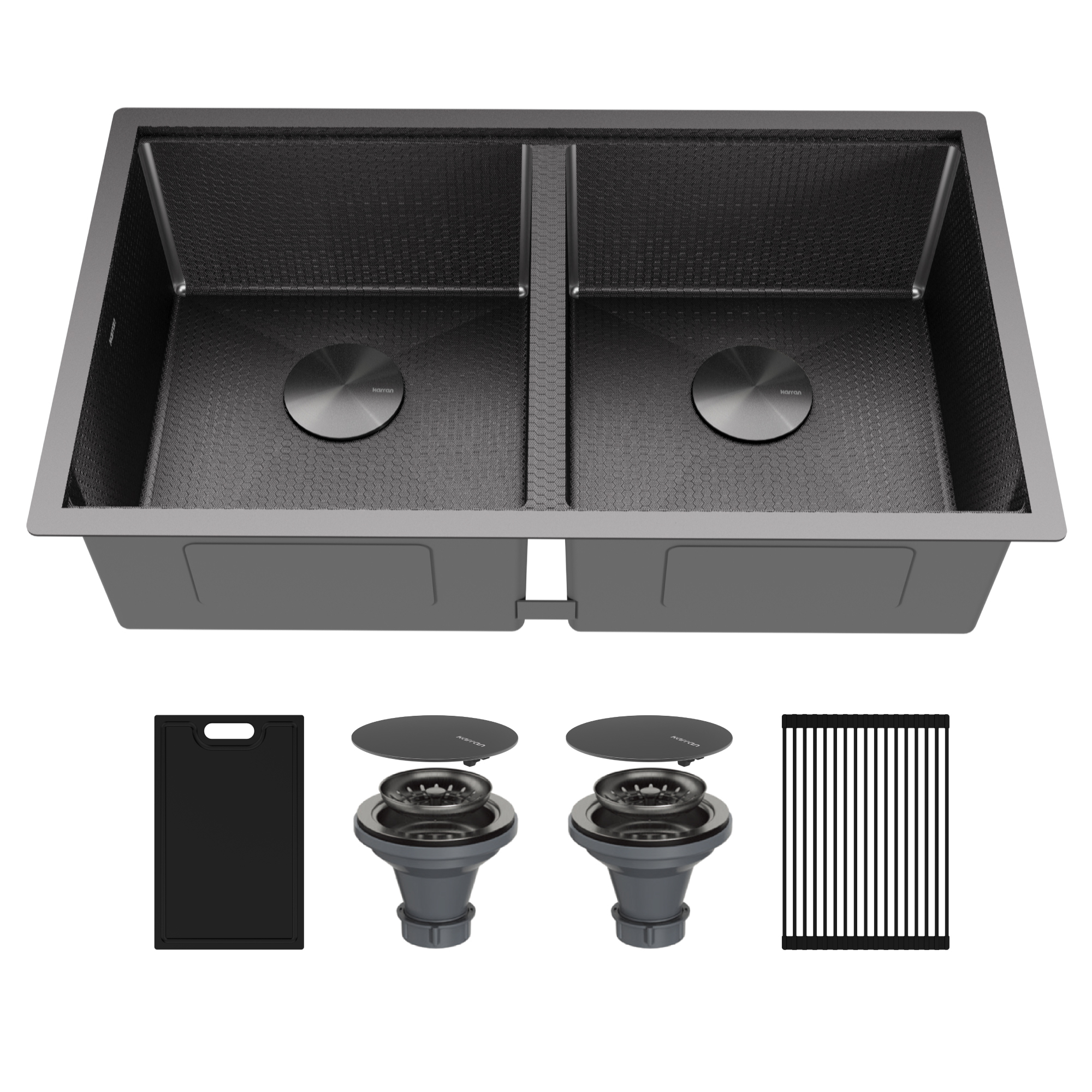 Matrix 32" Undermount Workstation 16 Gauge Double Bowl Stainless Steel Kitchen Sink In Gunmetal Grey with Accessories