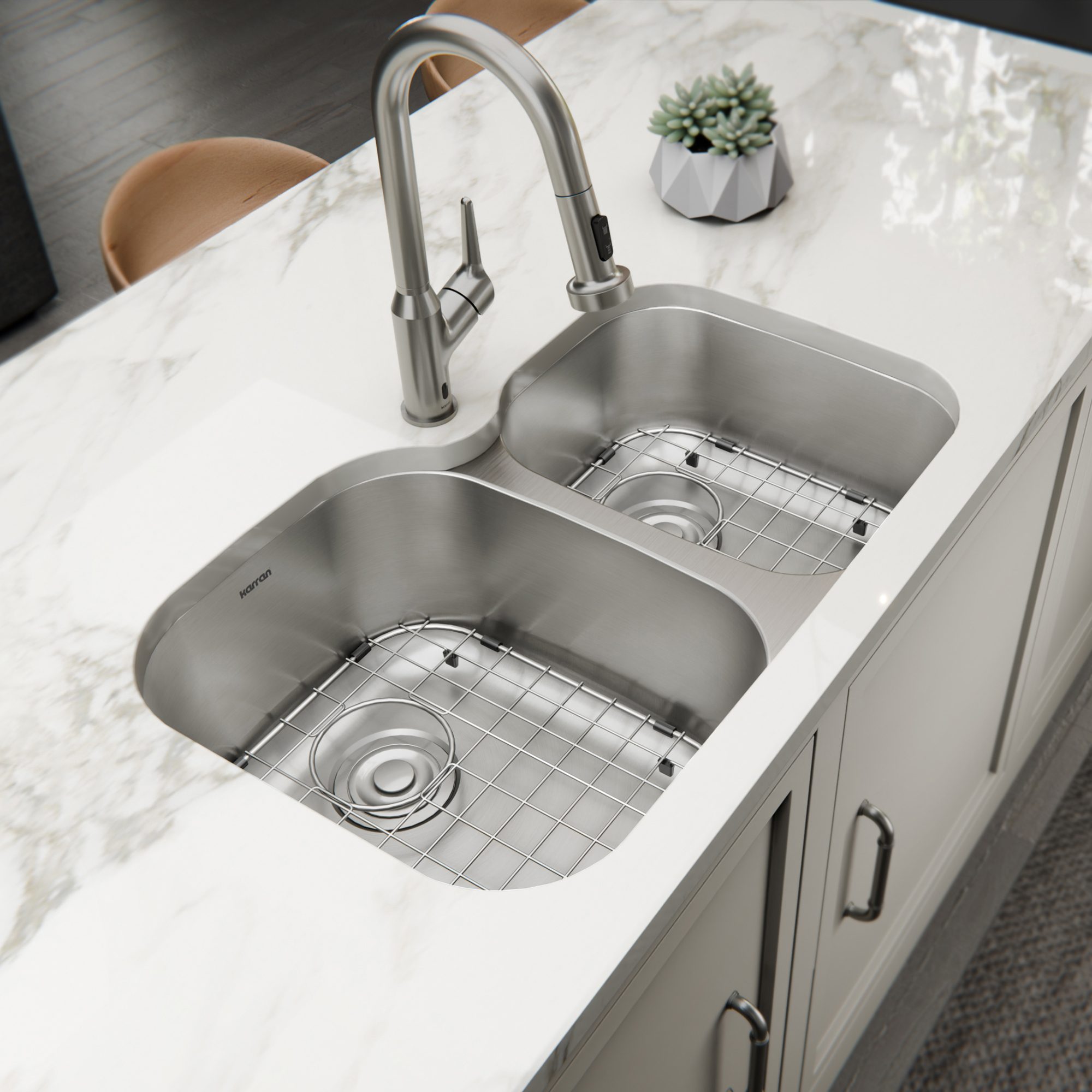 Profile 31" Undermount 18 Gauge Double Offset Bowl Stainless Steel Kitchen Sink with Accessories