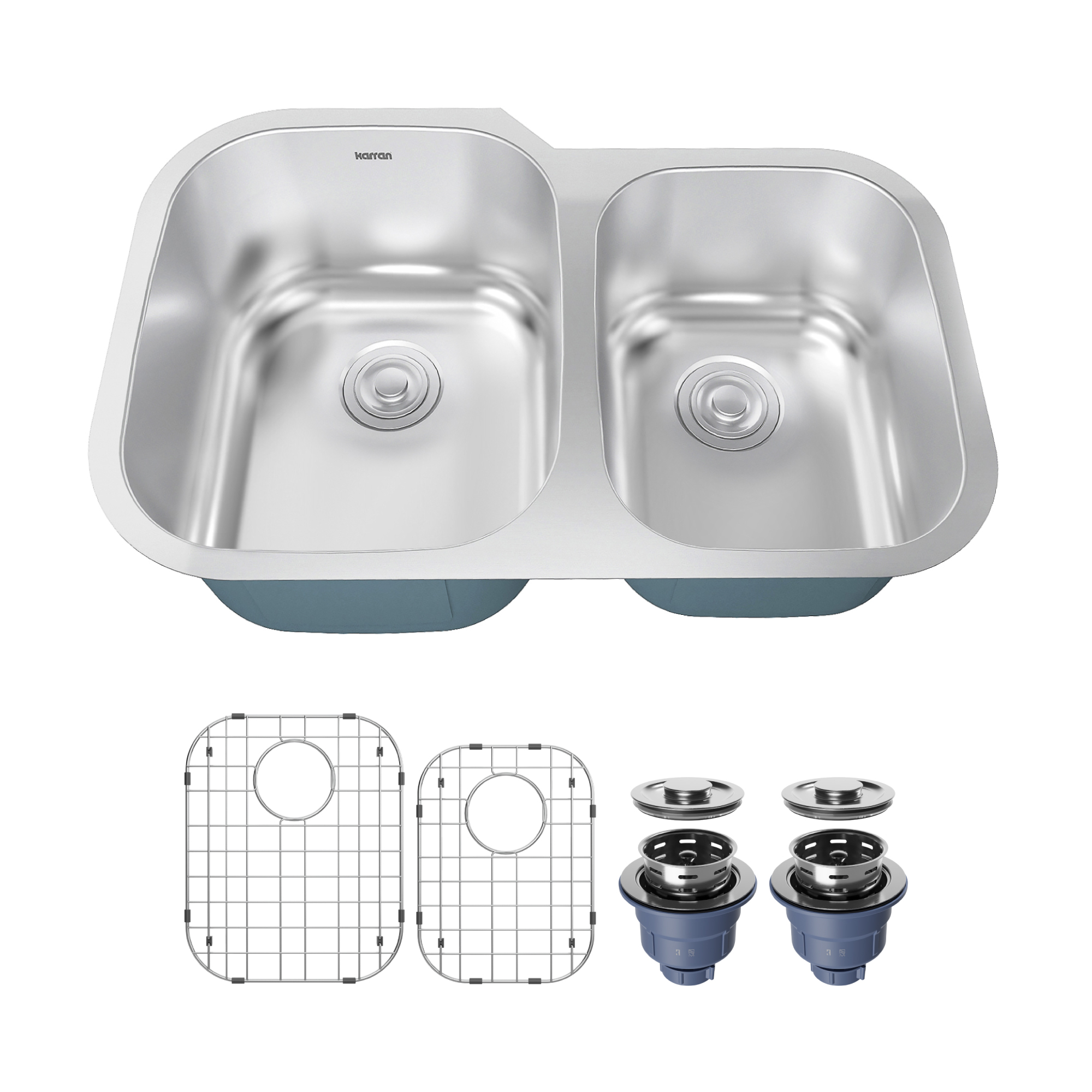 Profile 31" Undermount 18 Gauge Double Offset Bowl Stainless Steel Kitchen Sink with Accessories