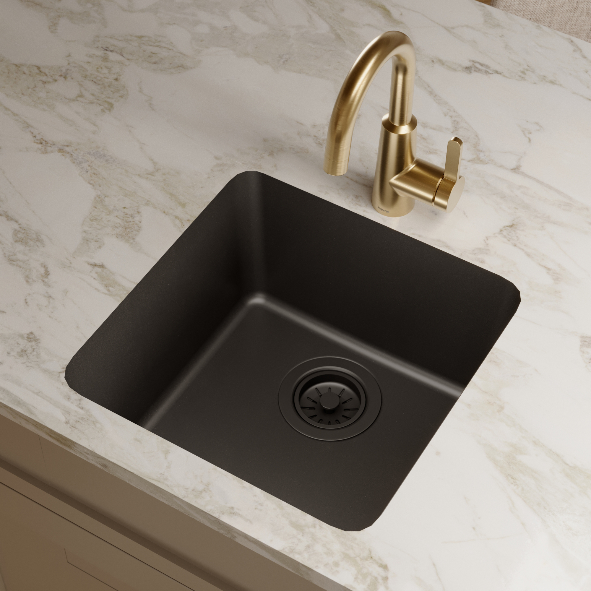 16-5/8" Seamless Undermount Quartz Composite Bar/Prep Sink In Black