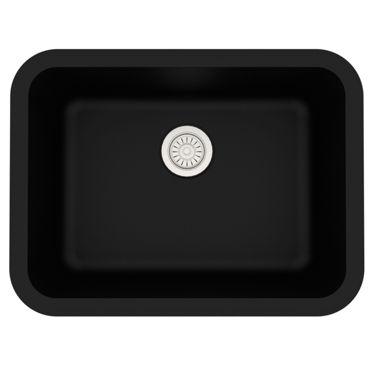 24-1/8" Seamless Undermount Single Bowl Quartz Composite Kitchen Sink In Black